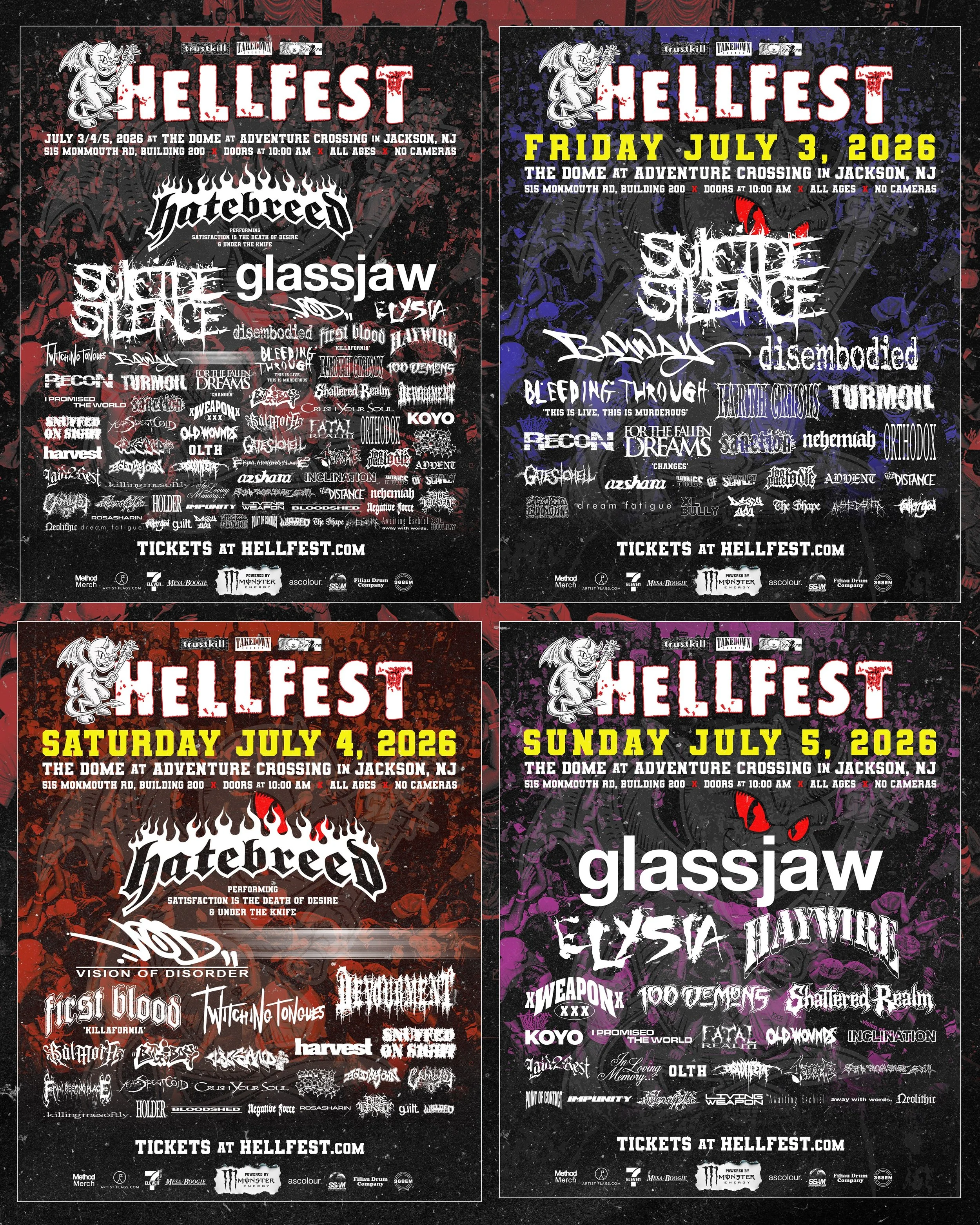 ☠️ HELLFEST 2026 lineups and single day tickets are here. GA+ and GA++ tickets are over halfway gone and weekend passes are moving quickly. Act accordingly.

🔵 FRIDAY JULY 3 - Suicide Silence, Bayway, Disembodied, Bleeding Through, Earth Crisis, Tur