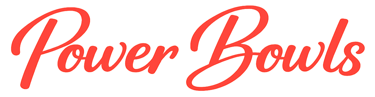 A red cursive text logo that says "Power Bowls".