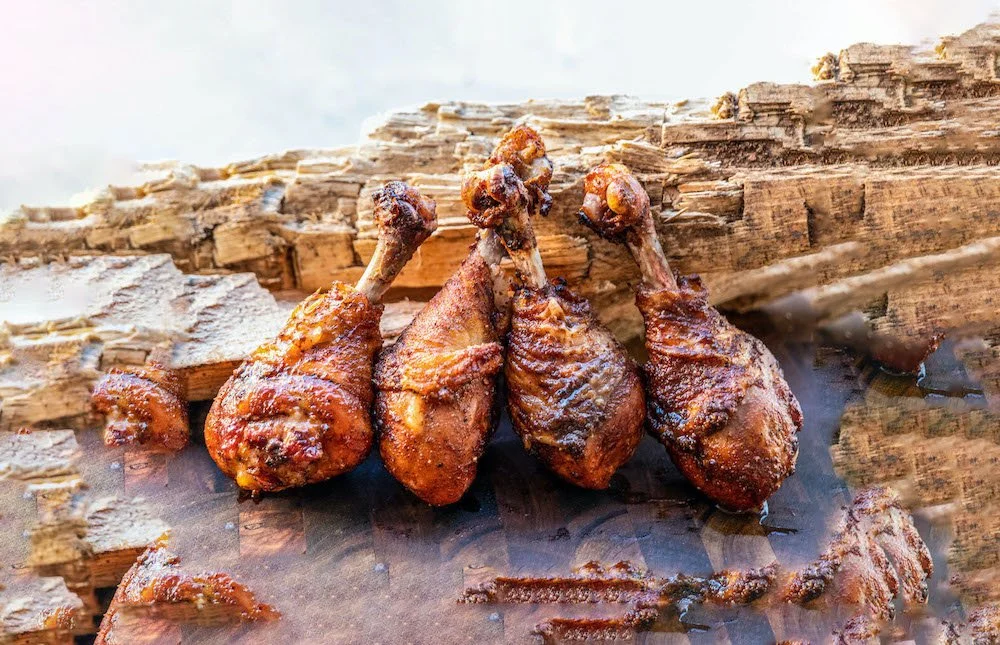 Stick chicken with our house rub finished with a bourbon honey apple butter.