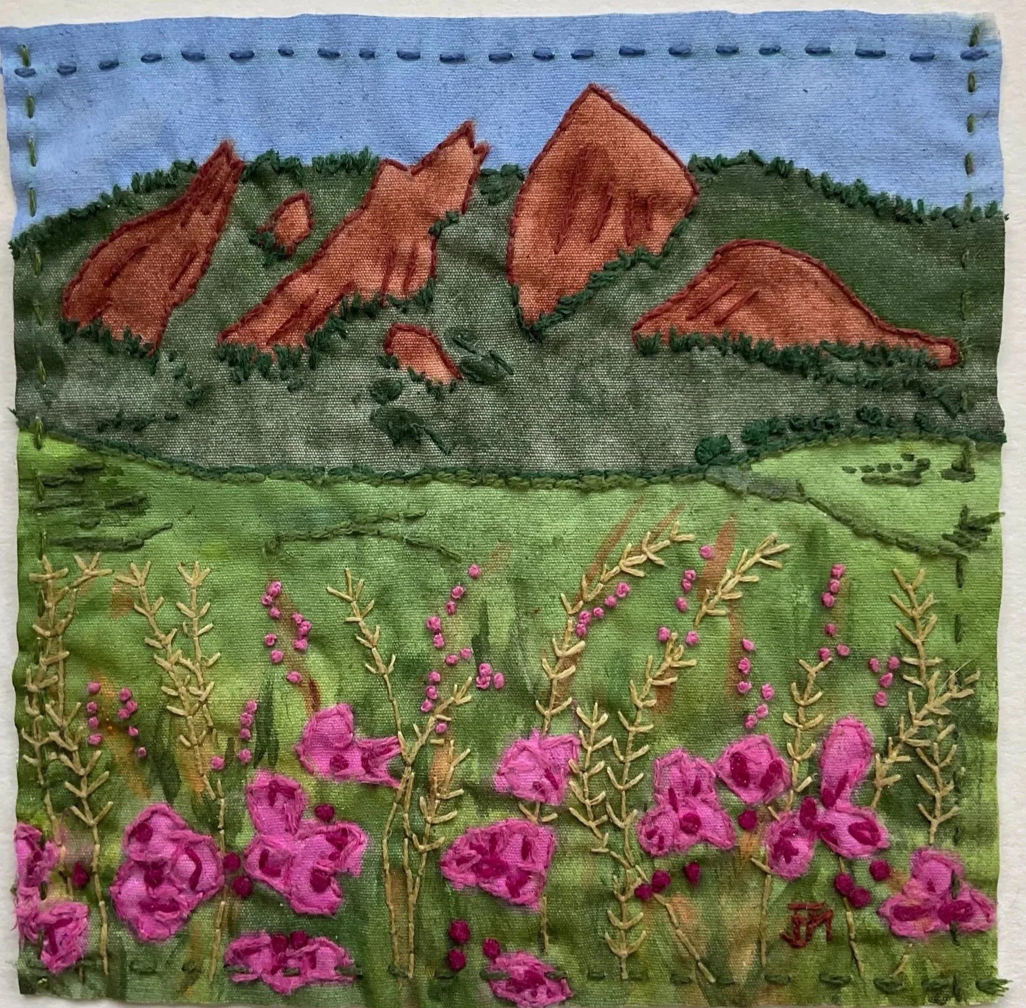 Flatirons Stitch Painting (2024) 4x4"
