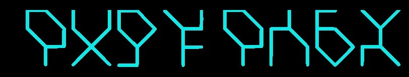 Stylized blue text on a black background.