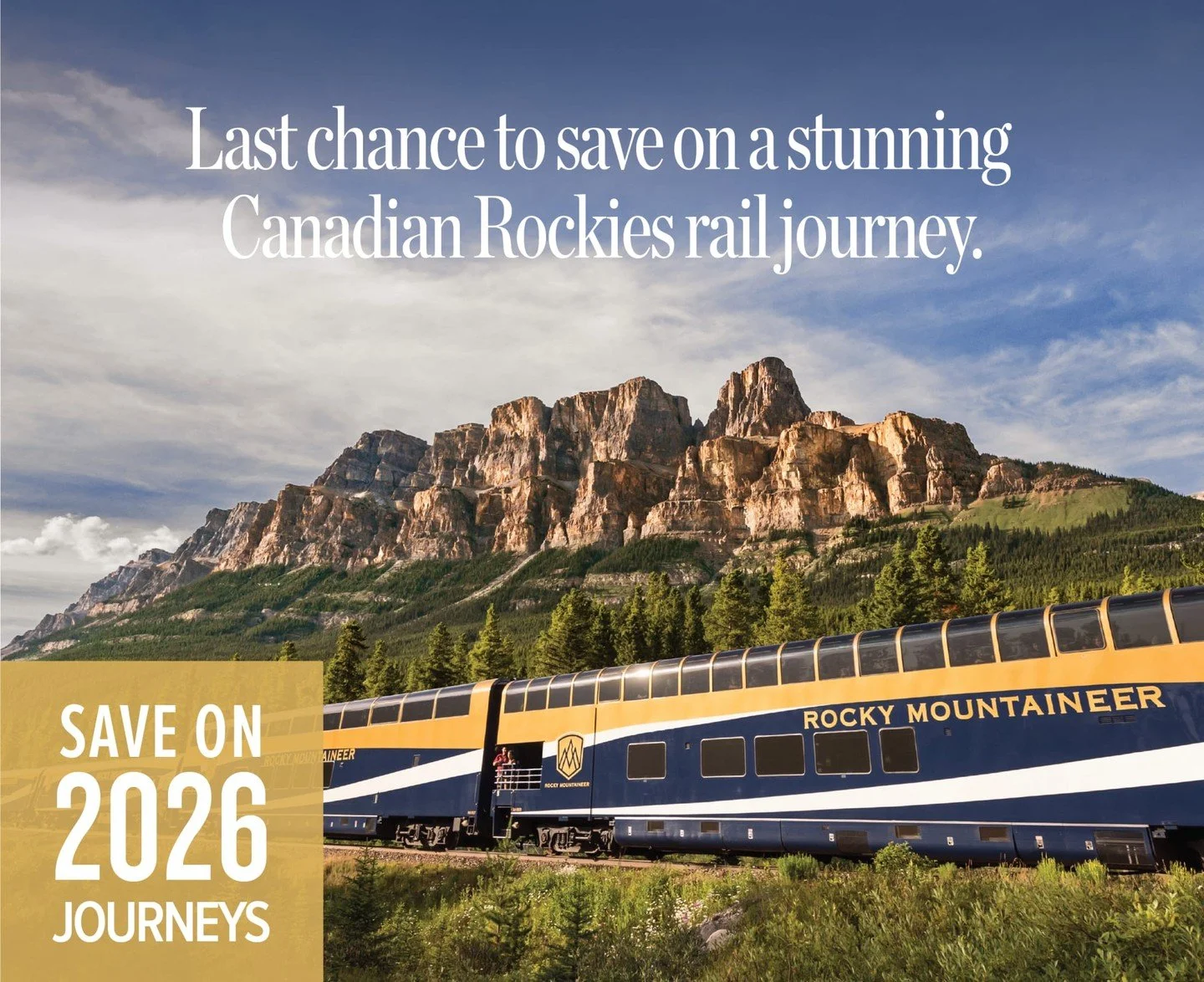 Your 2026 Canadian Rockies adventure is calling!🚂

Save up to $700 CAD per couple on eligible Rocky Mountaineer journeys and experience towering peaks, panoramic views, and gourmet meals.

Seats are limited &mdash; Contact me today to learn more. (6