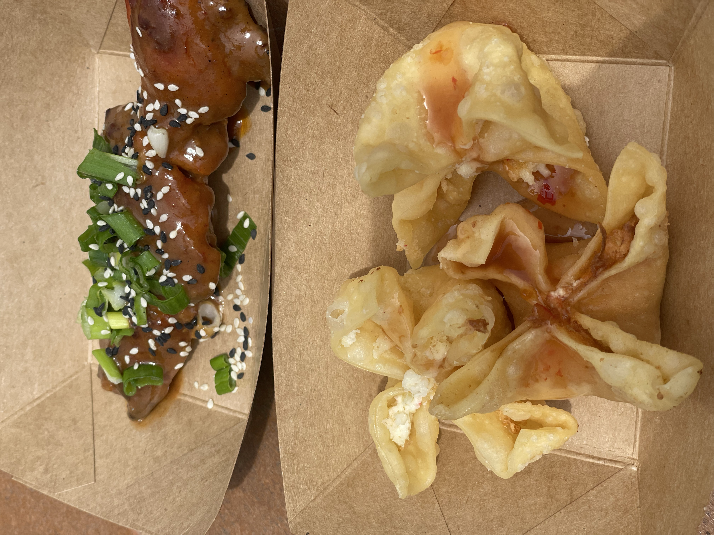 Crab Wontons & Peanut Chicken Skewers from Lotus House in Epcot's China Pavilion