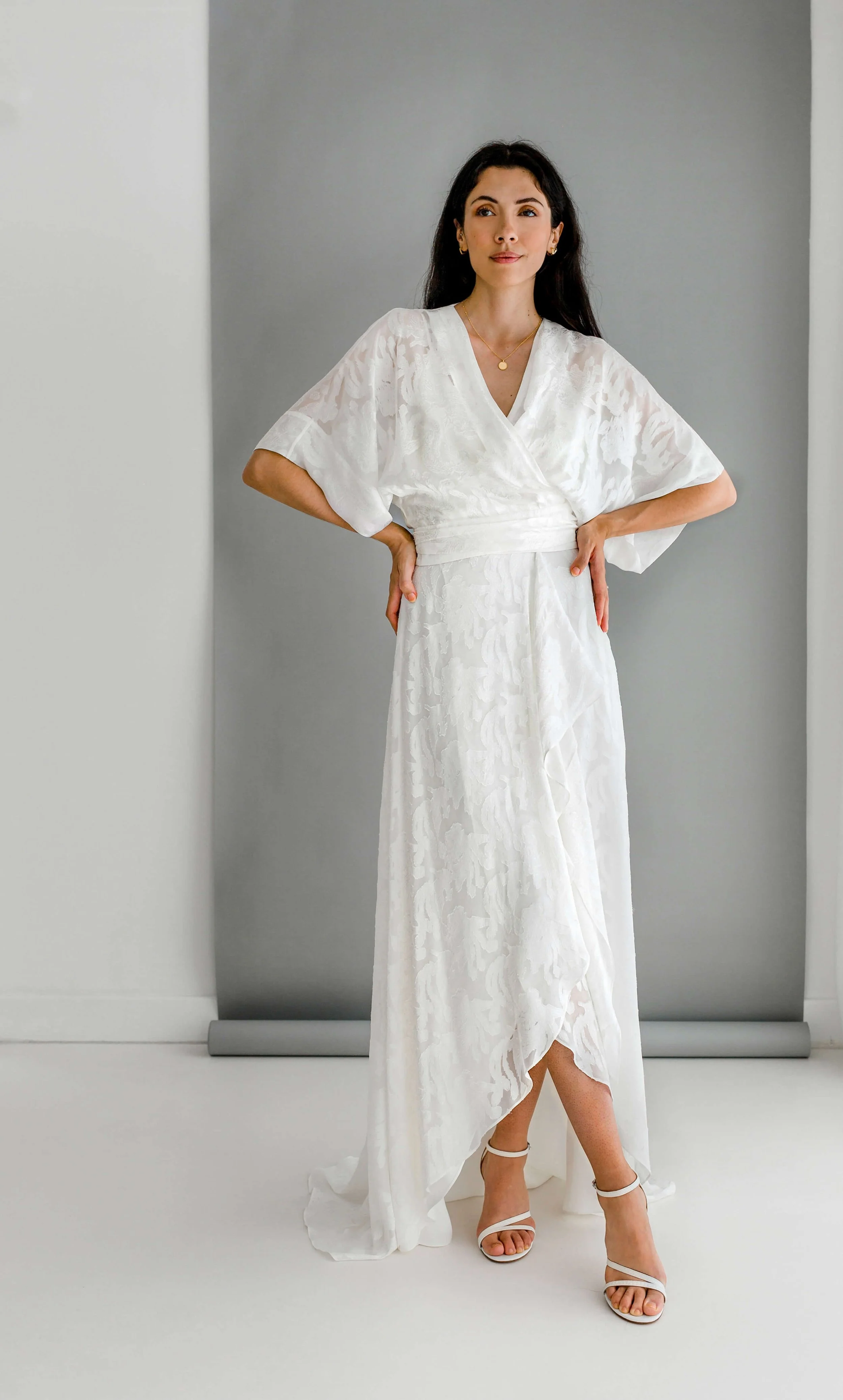 Ivory silk kimono style wedding dress separates — BIBILUXE STUDIO