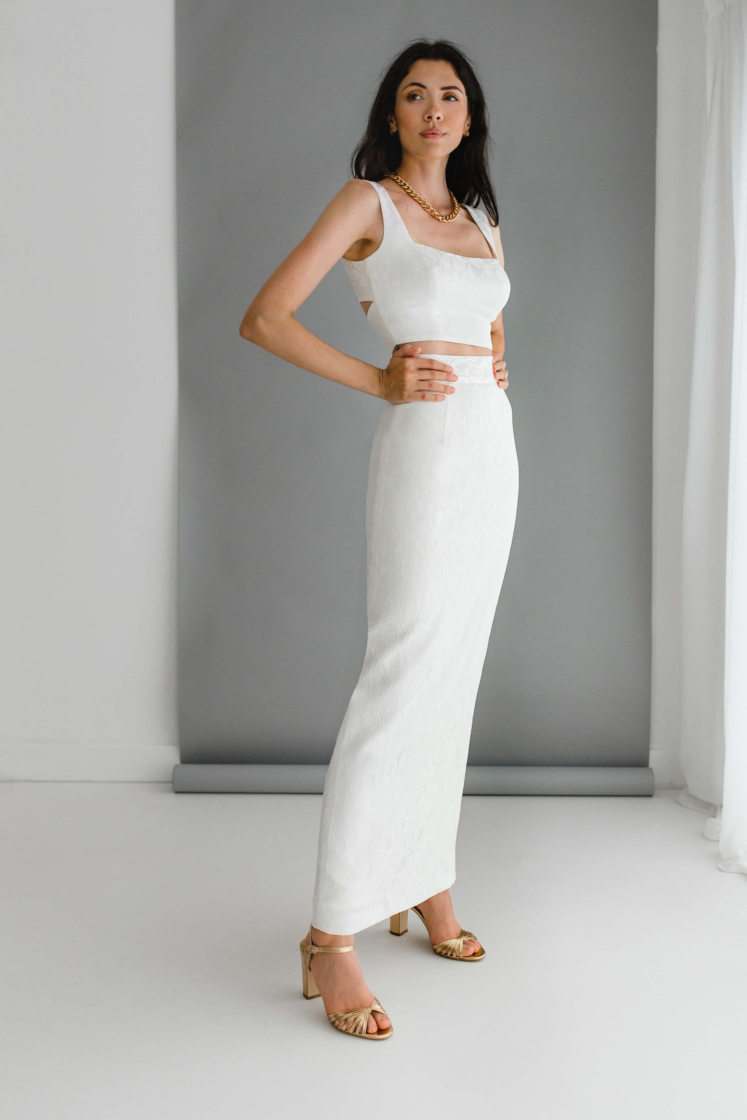modern bridal straight pencil skirt and matching crop top