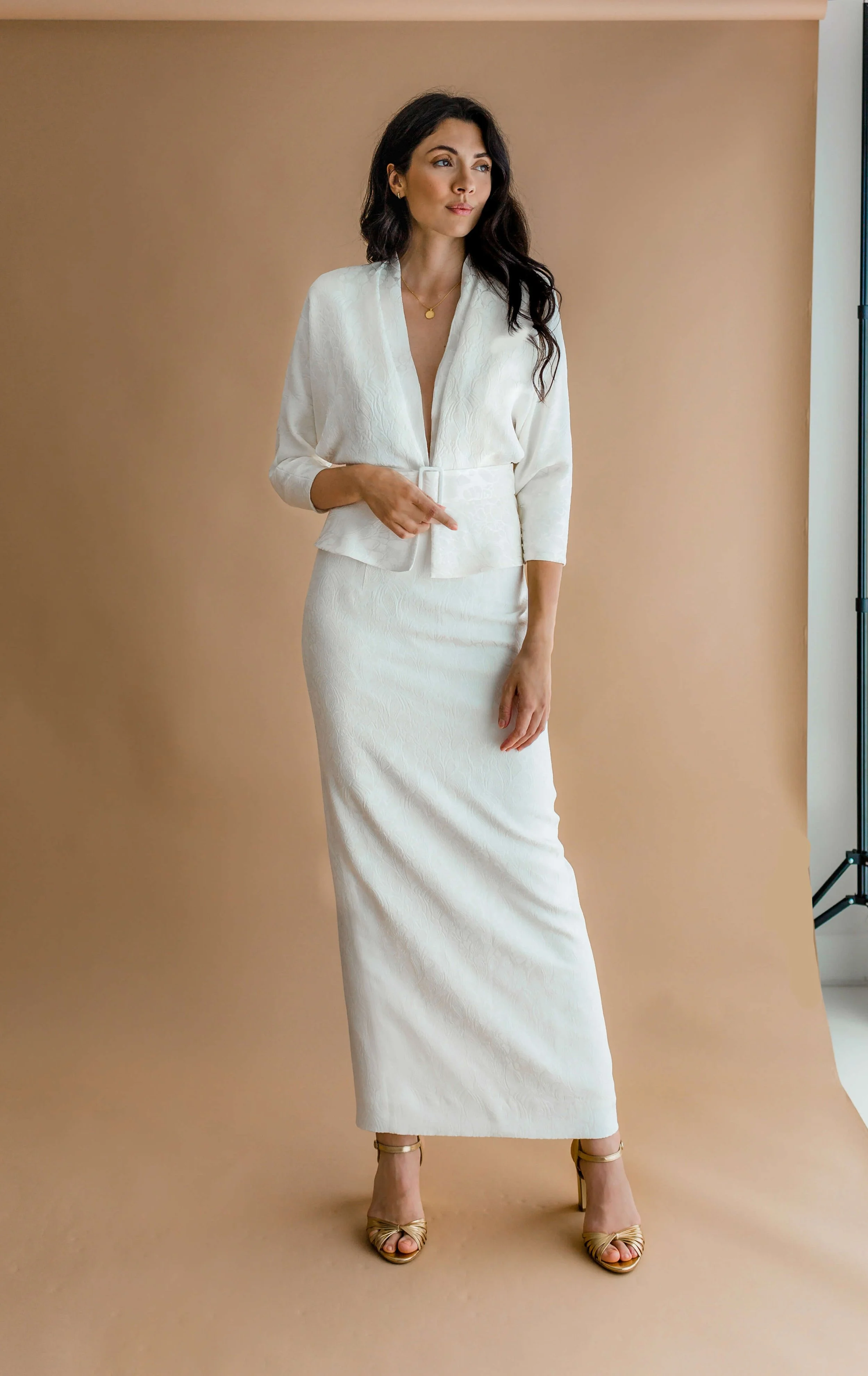 older bride contemporary civil wedding dress separates pencil skirt and jacket 