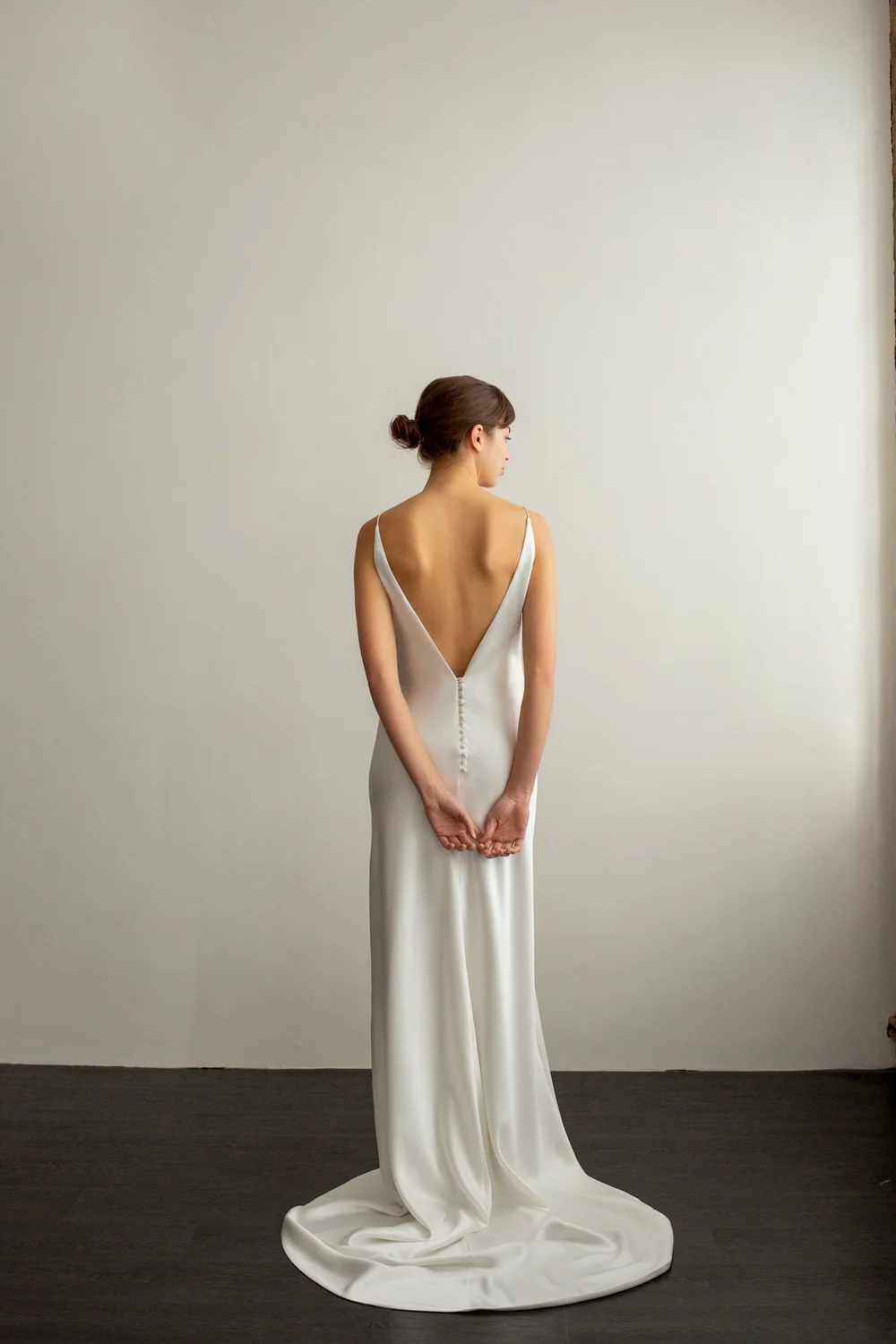 Minimalist Chic: Embrace Simplicity with an our V neck Ivory Bias Cut Slip  Dress