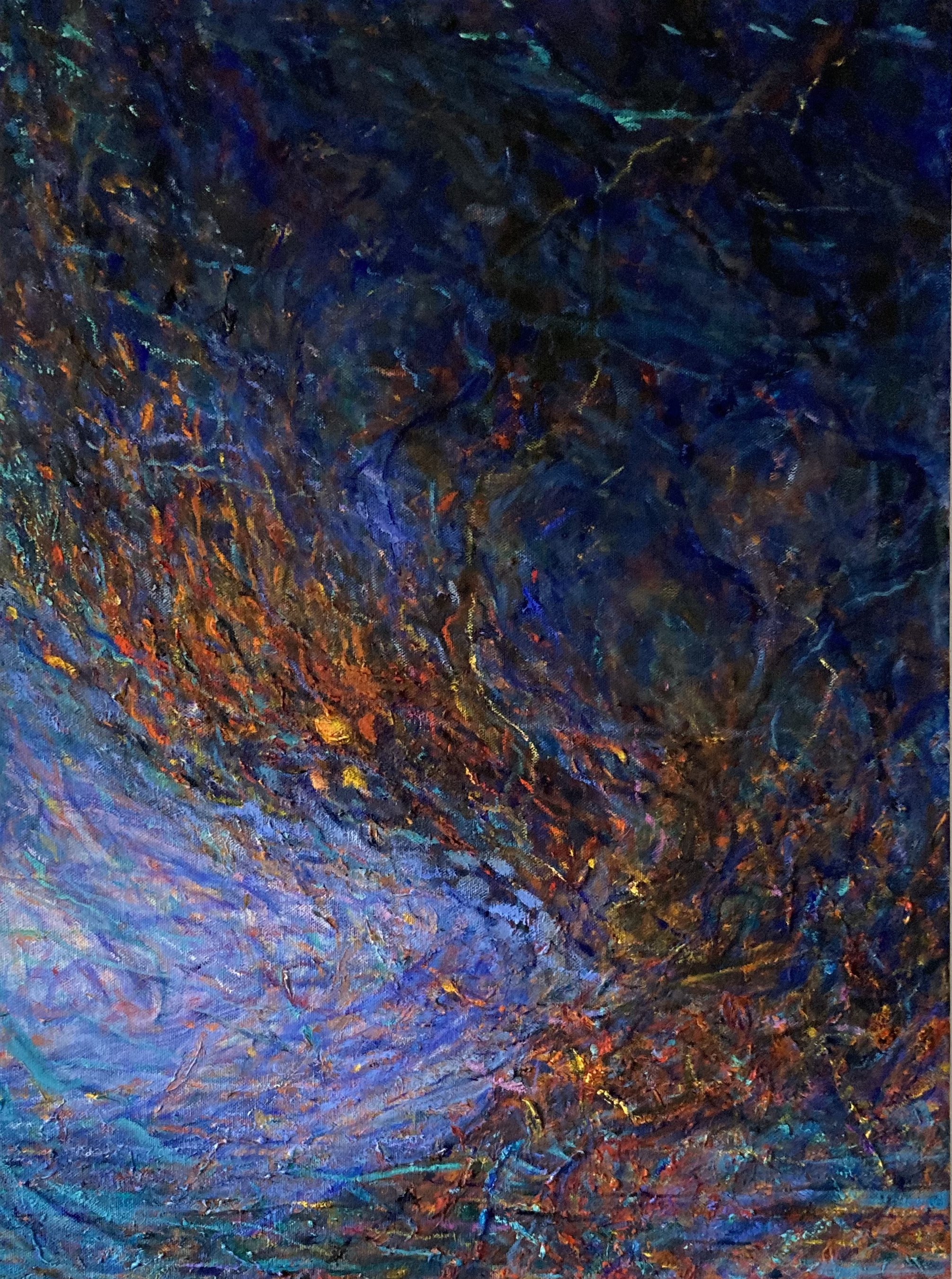 "Fire Spreads in the Night" oil on canvas 18x24" 2022-2024
