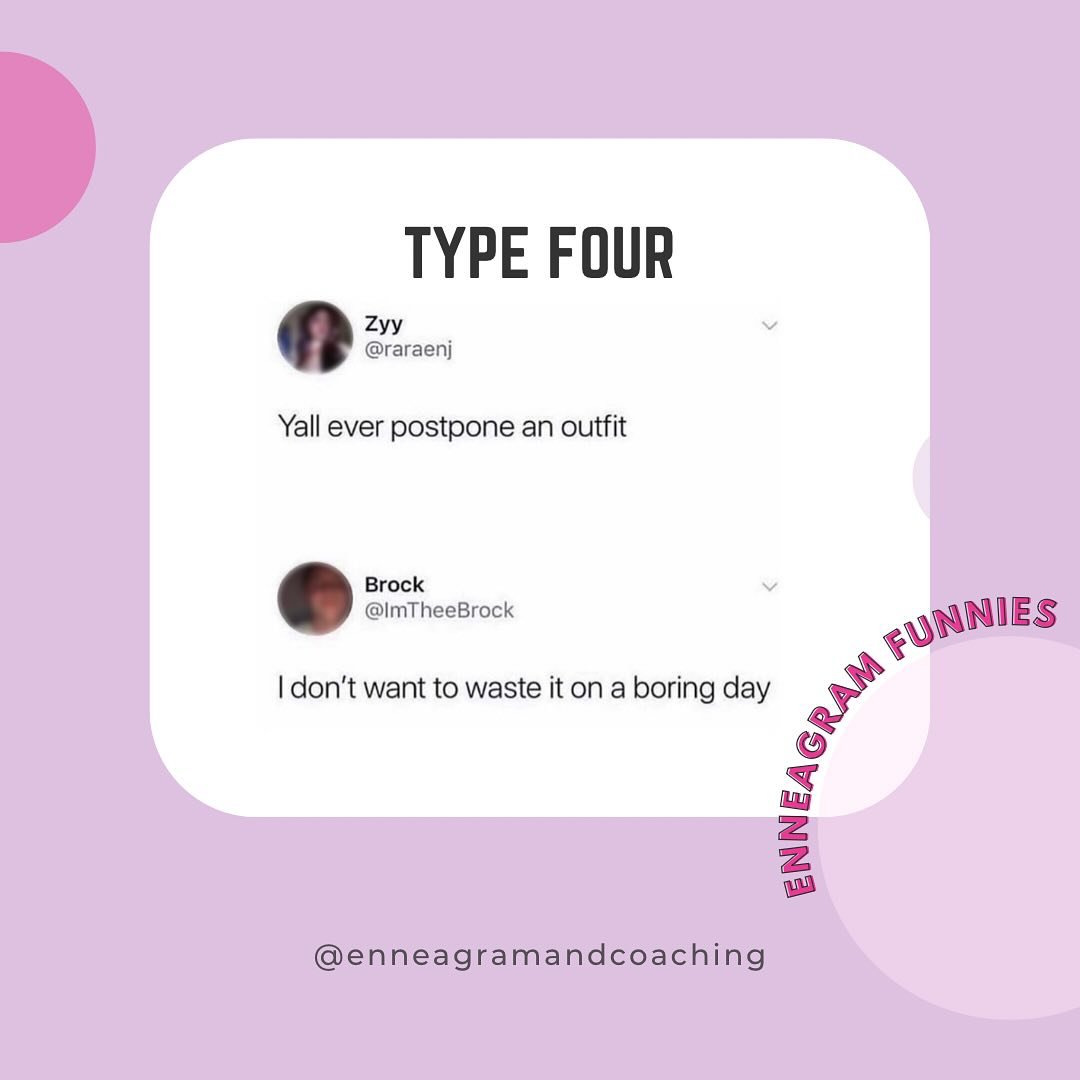 I&rsquo;ve rounded up all my favorite Enneagram Type 4 memes for you all! Enjoy! ❤️💜🩷

Ps. I&rsquo;ll be doing every type these next two weeks! Stay tuned for yours! 

 #enneagram4memes #enneagram4w3 #enneagram4 #enneagram4w5 #type4 #enneagrammemes