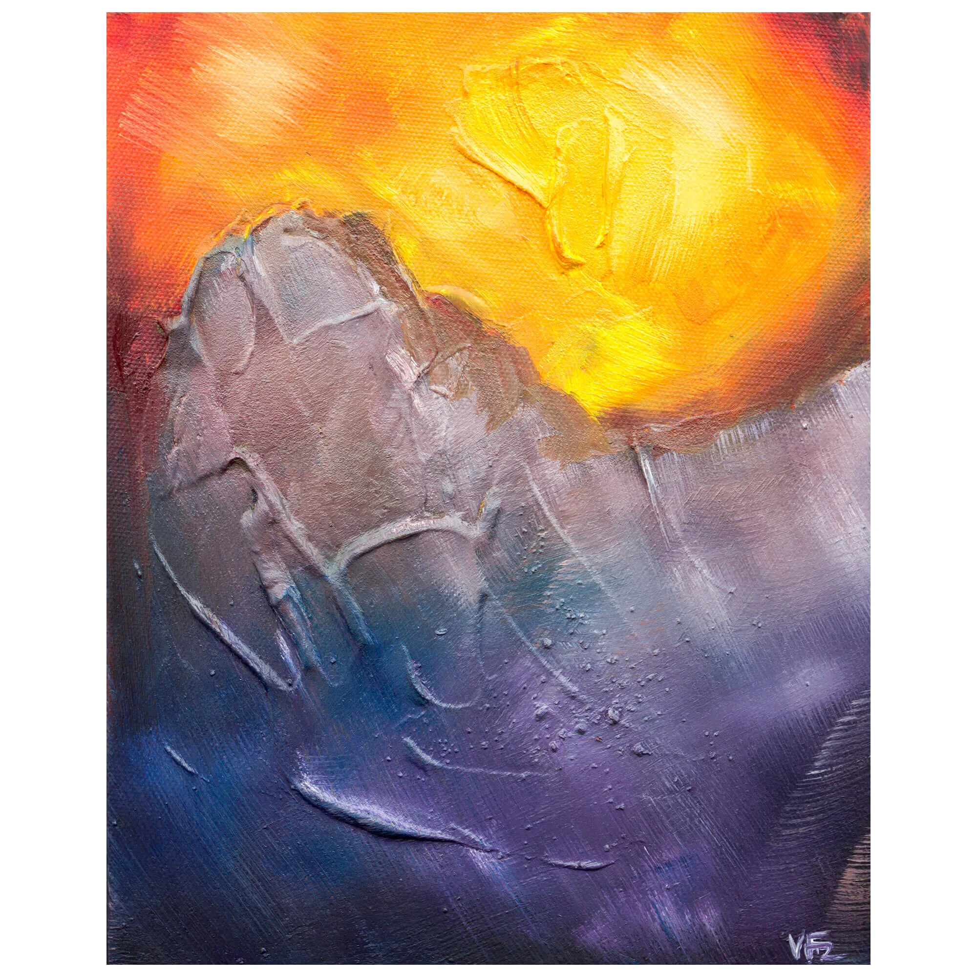 'Sunset in the Mountains', Mixed media; oil on canvas with a textured base, 25 x 20cm, 2016