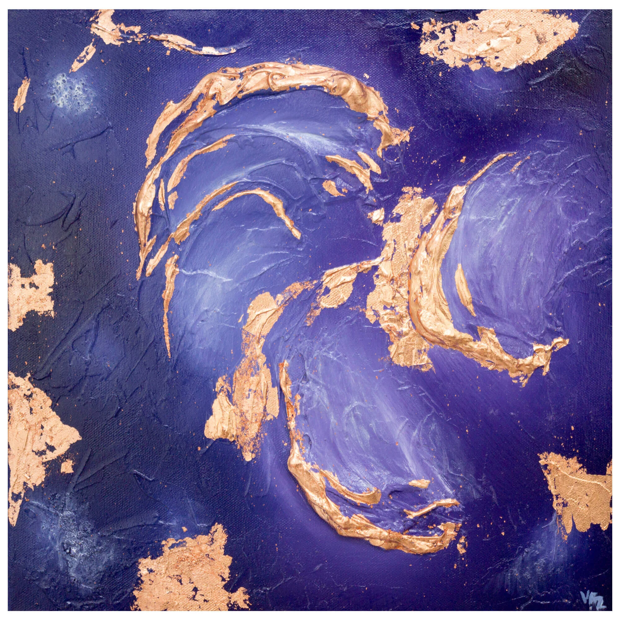 'Aliferous', Mixed media; oil on canvas with a textured base and imitation copper leaf, 35 x 35cm, 2016  (SOLD)