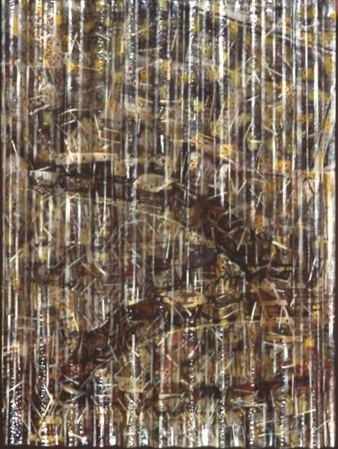 Untitled. Train resin on newspaper and corraguted plastic. Size approx 1.2mx600mm