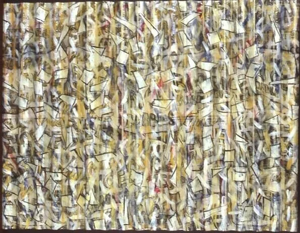 Untitled, size approx 1.2mx1m, Resin on newspaper and corrugated plastic