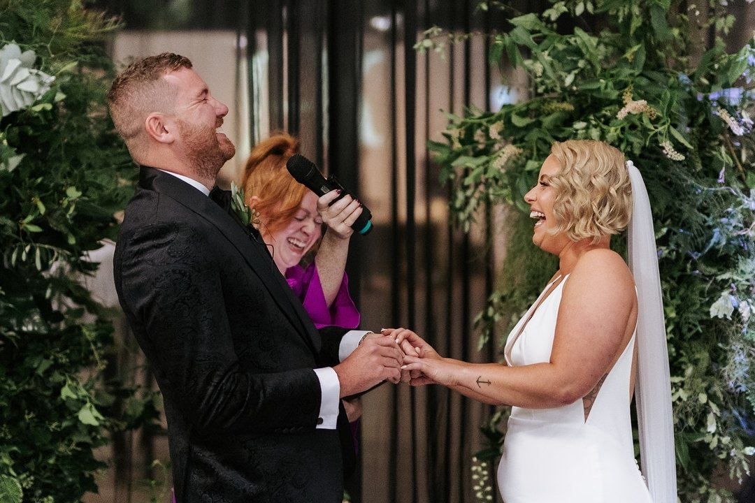 Who said saying your legal vows can't be any fun?
Absolutely adore this photo of Jenna &amp; Kale 💜 

📸 by @artofgracestudios at @two_ton_max

#melbournewedding #weddinginspo #celebrant #melbournecelebrant #weddingcelebrant #weddingcelebrantmelbour