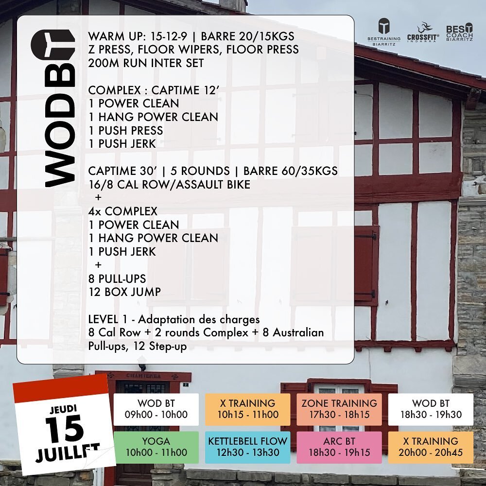 Jeudi 15/07/2021 @bestrainingbiarritz @crossfitindarra 💪

#biarritz #bestraining #bestrainingbiarritz #crossfit #crossfitindarra #maisonbasque