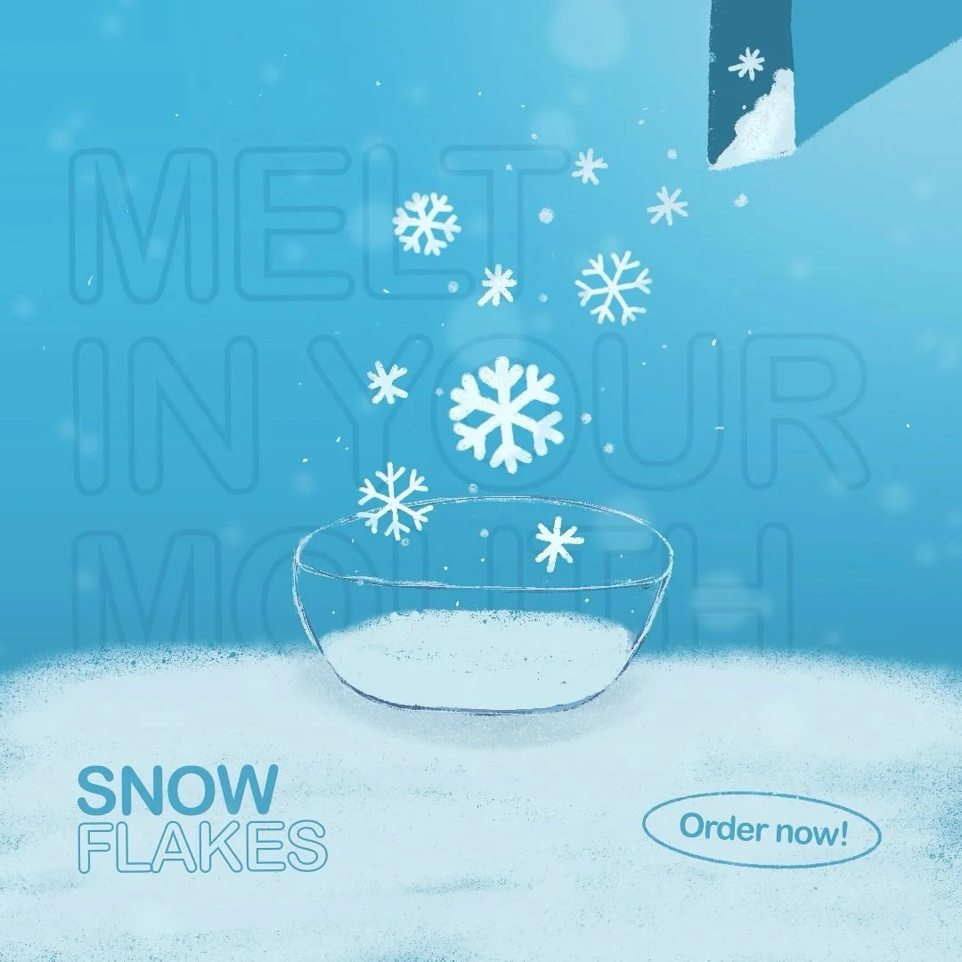 Cornflakes but make it snow-based and a literal melt-in-your-mouth 🤤

It&rsquo;s been a while! Wanted to make a quick, whimsical poster heh. 

Day 21: Snowflake #peachtober25 #peachtober25snowflake