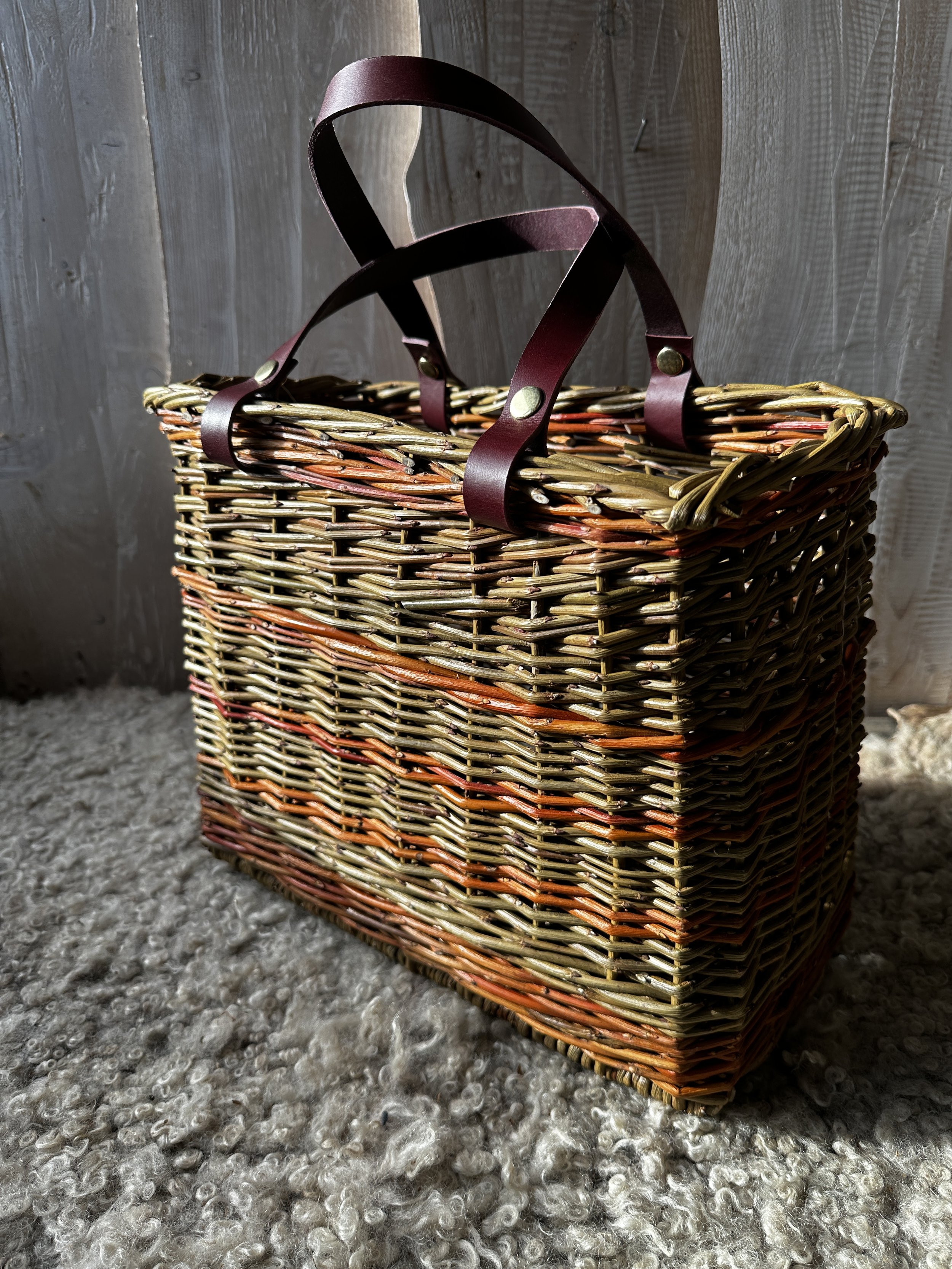 Rectangle Willow Basket with Leather Handles