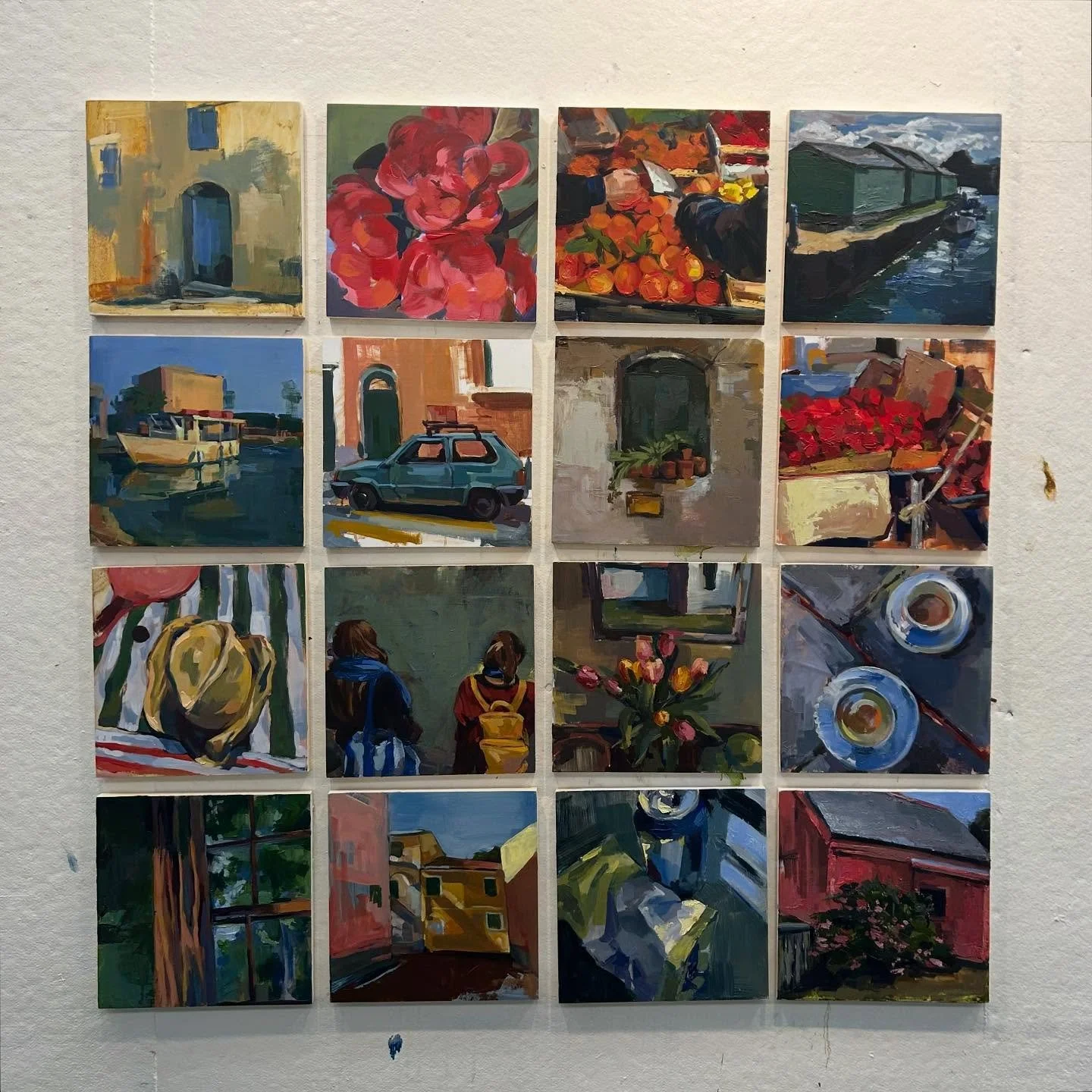 Lexicon project for painting class - 16 wood panels each 12 x 12 - Acrylic

On the second slide an enlarged mixed media painting based on my collage 36 x 48