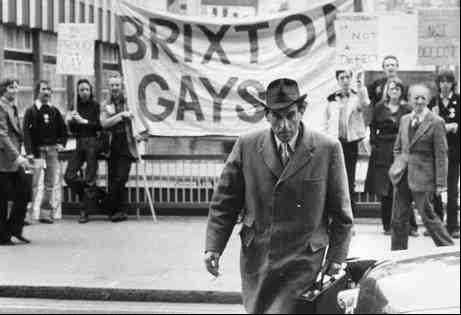 Brixton Gays outside the Central Criminal Court (Old Bailey) as Thorpe arrives for his trial on the charge of conspiracy to murder
