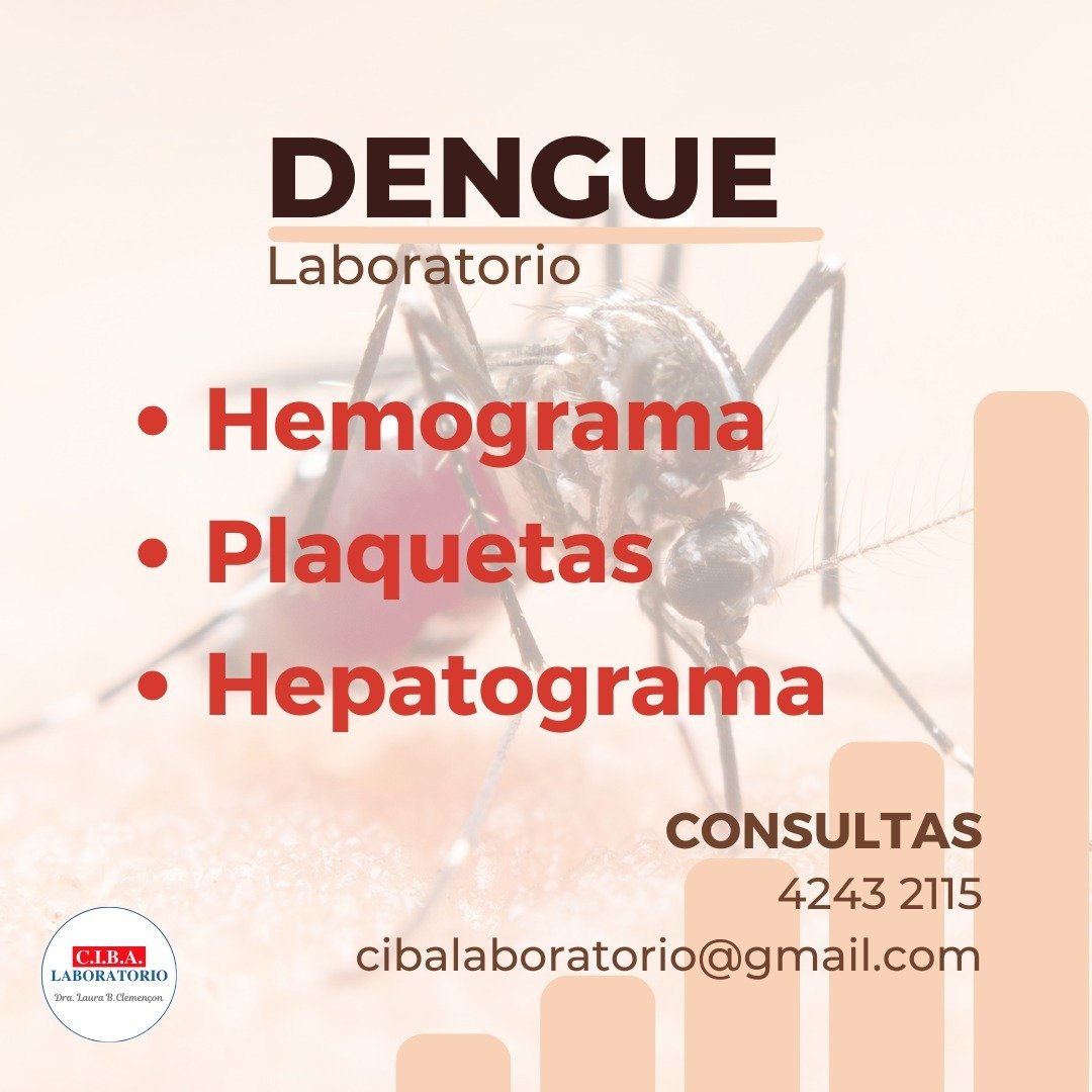 🦟 DENGUE
&iquest;Como se di&aacute;gnostica?

ESTUDIOS ESPECIFICOS de laboratorio:
- PCR para dengue
- ANT&Iacute;GENO NS1
- ANTICUERPOS ANTI DENGUE IGG e IGM

TAMBI&Eacute;N SE PIDE:
- Hemograma
- Recuento de Plaquetas
- Hepatograma

⚠ Los estudios
