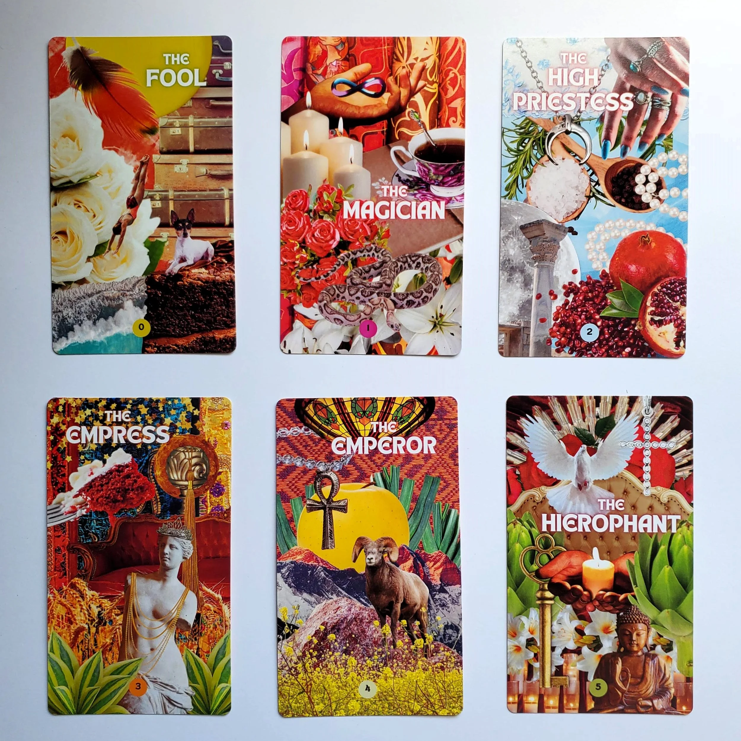 How Did I Get Here Tarot sample major cards Fool through Hierophant — pop art collage indie tarot deck by S.G. Stasi Designs