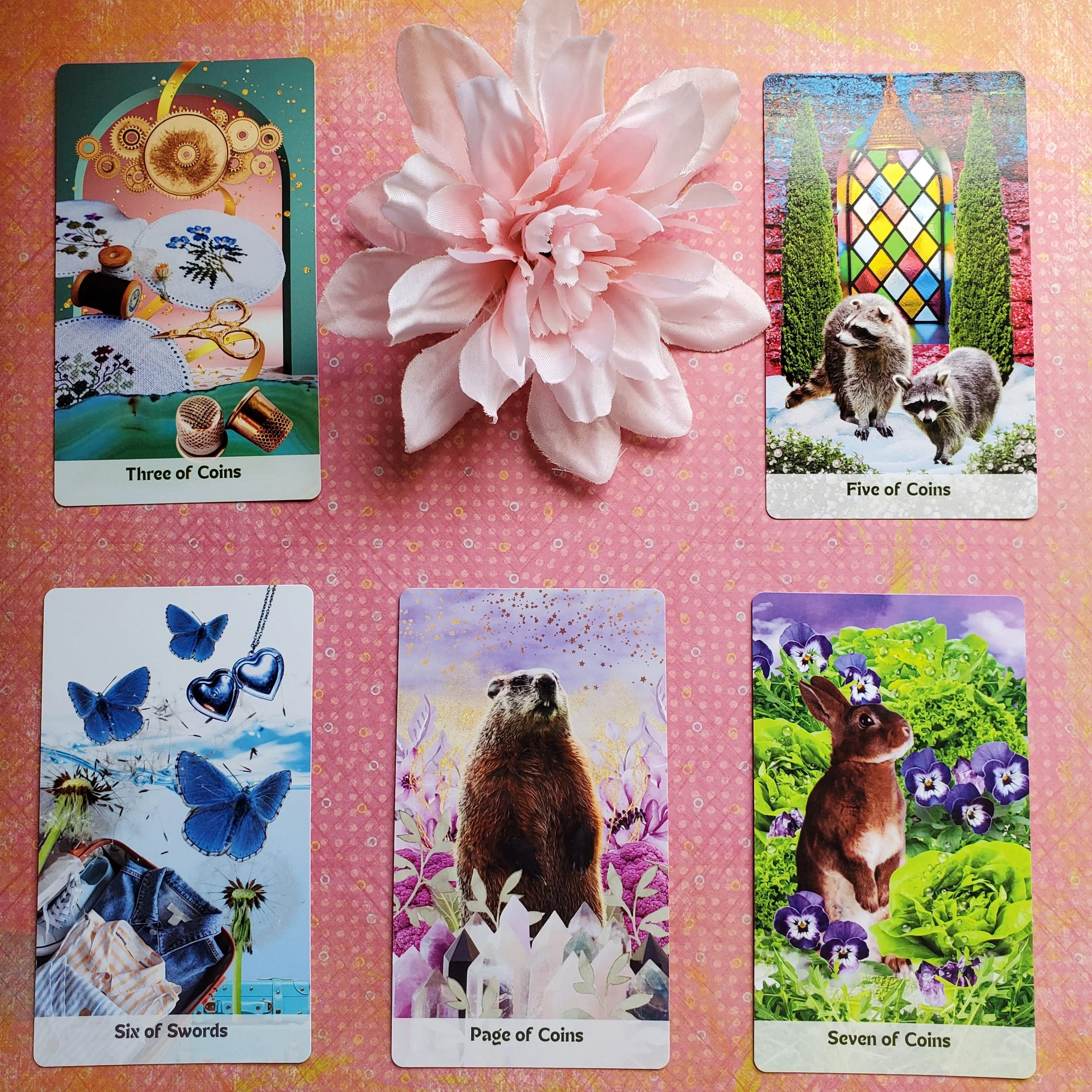 How Did I Get Here Tarot cards in grid display with floral details — pop art collage indie tarot deck by S.G. Stasi Designs
