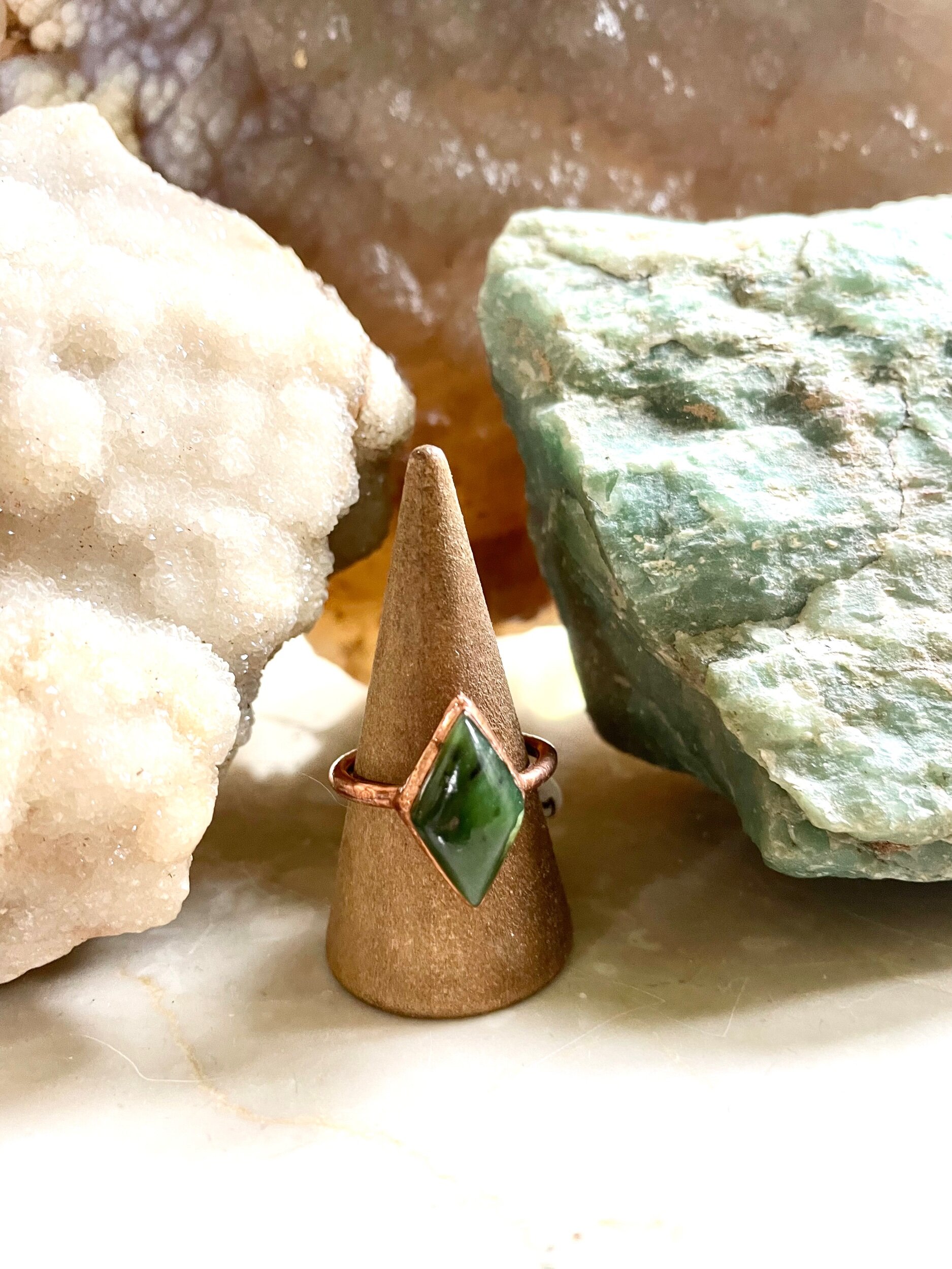 Green Apple Jade (Wyoming. USA) Ring US size 7