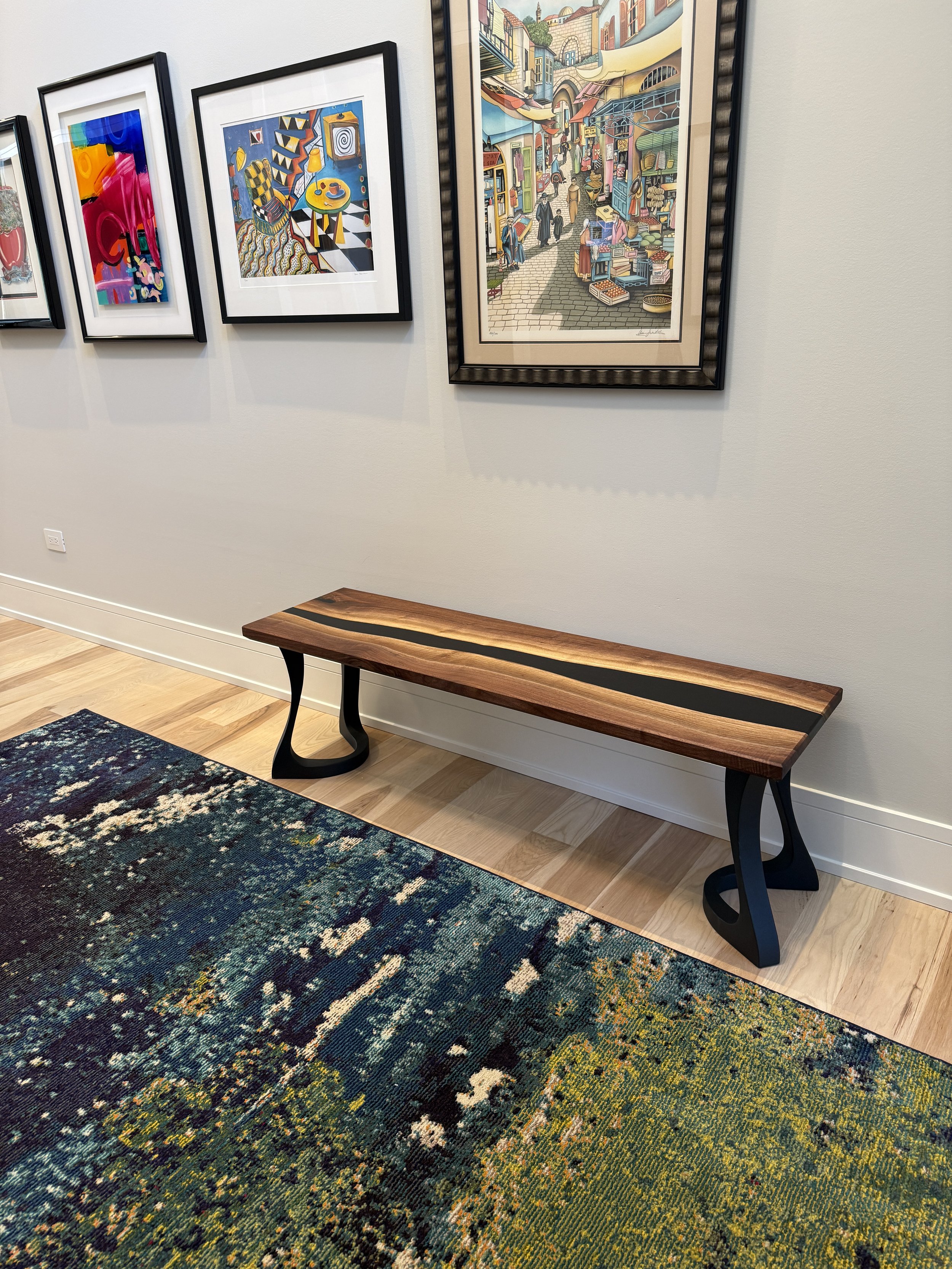 5' Long walnut bench w/ black epoxy river