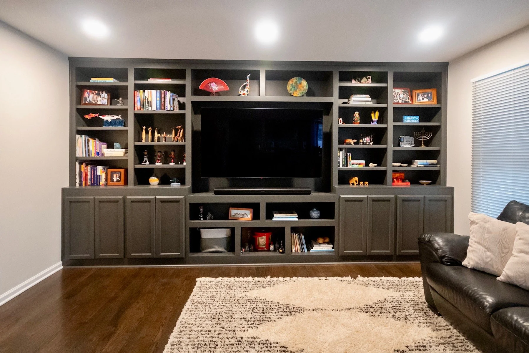 Bookshelf and Media Center, painted plywood with cabinet grade paint.