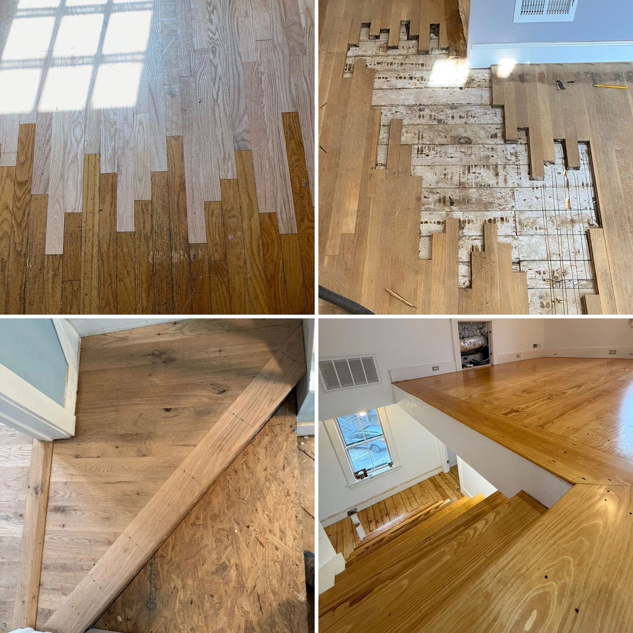 Hardwood extraction and patch with custom nosing and threshold