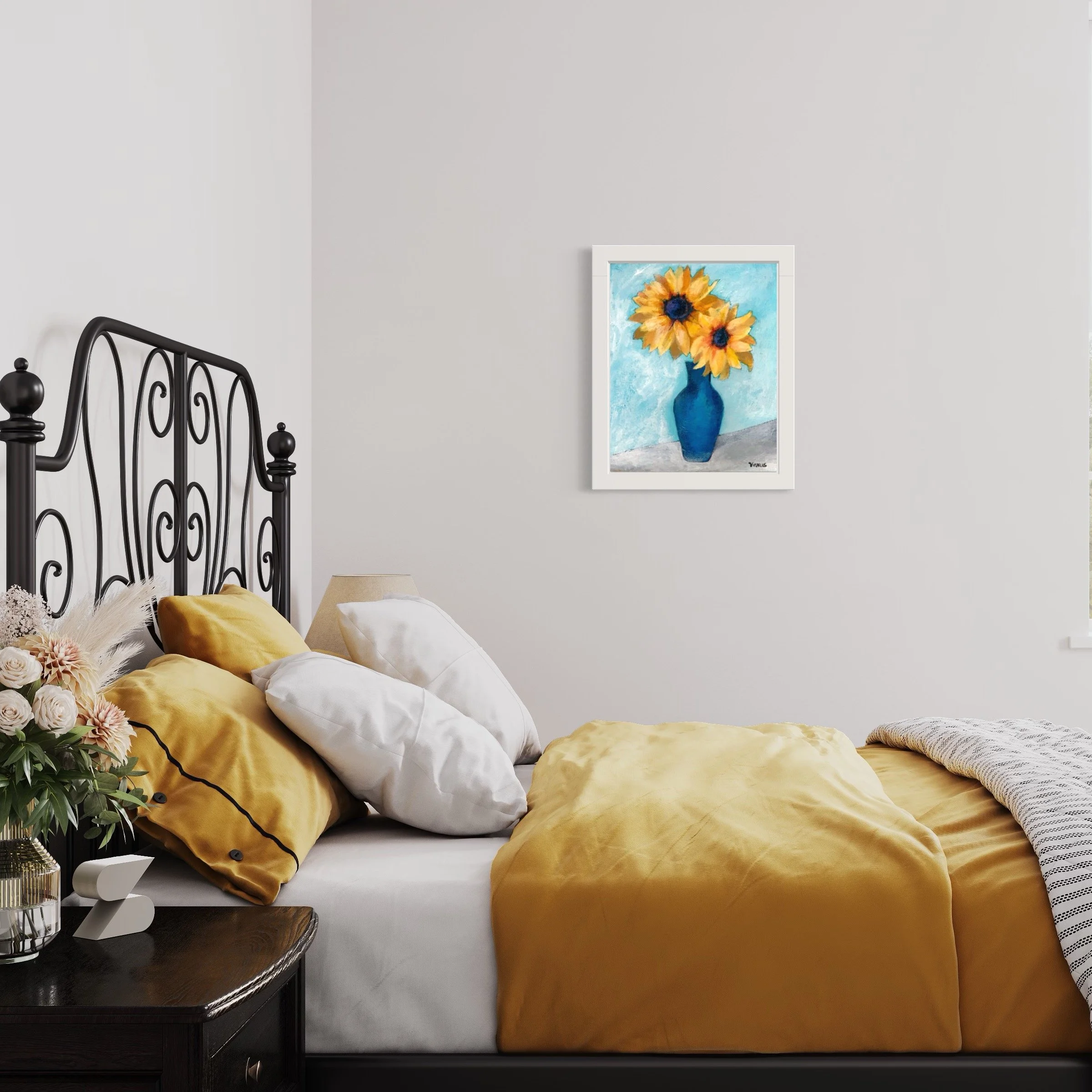 Sunflowers In A Blue Vase Original Fine Art painting created by the ...
