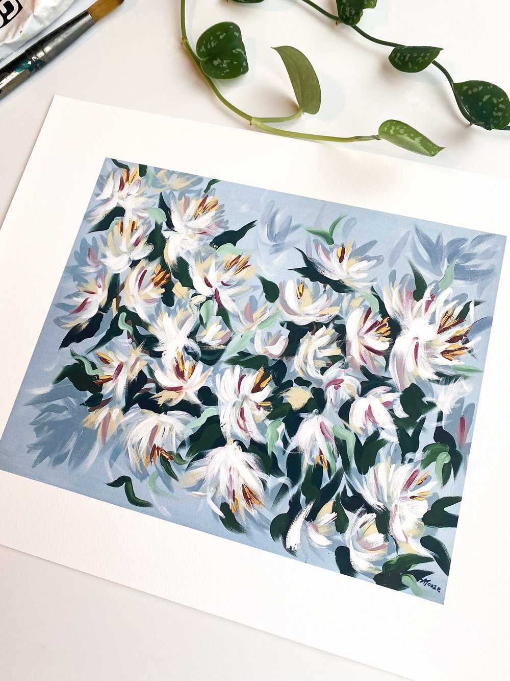 White Pen Artwork, Floral Illustrations