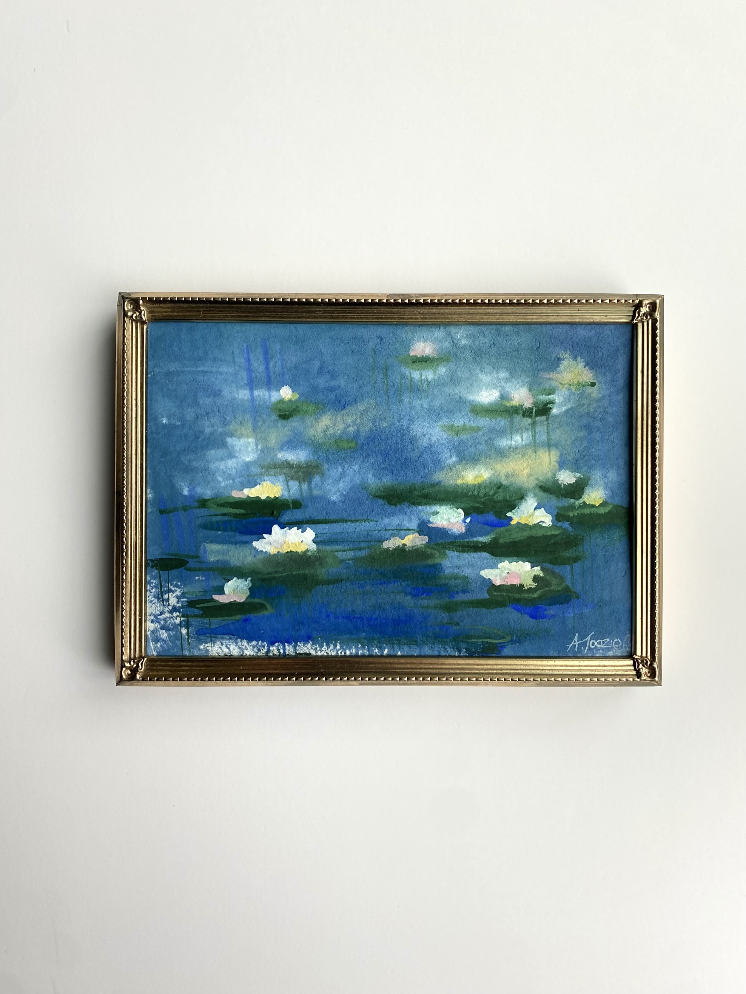 Framed water lilies on paper