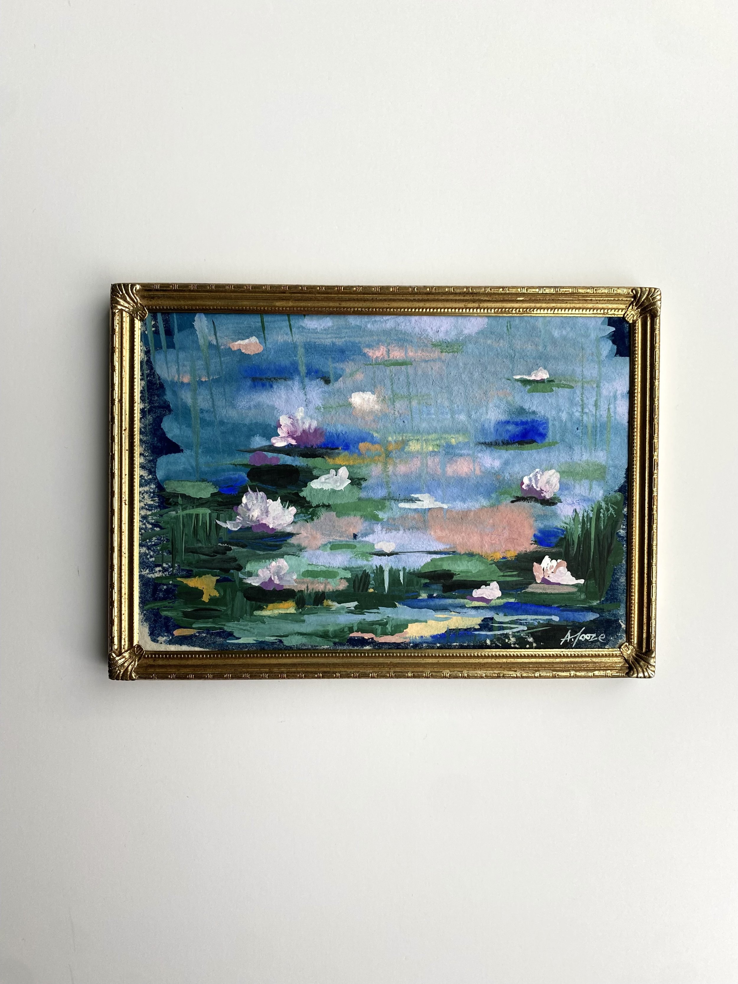 Framed water lilies on paper