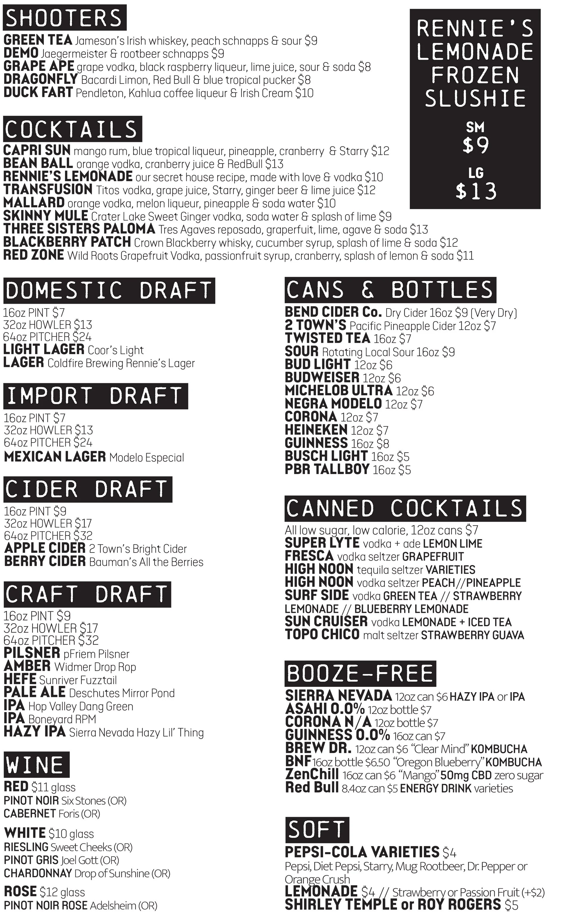 rennie's landing full lunch / dinner menu 2