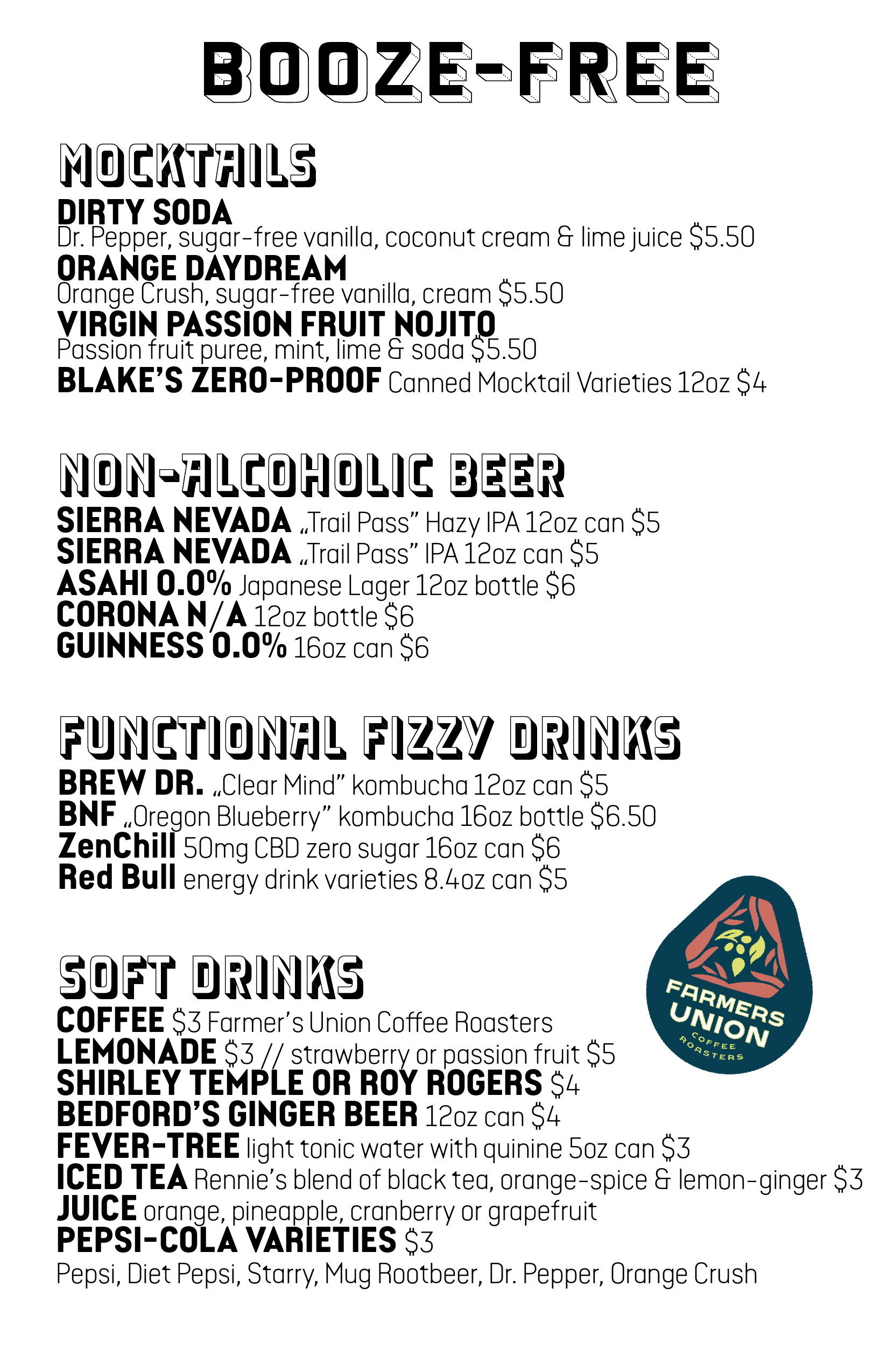 Rennie's Landing alcohol free N/A menu
