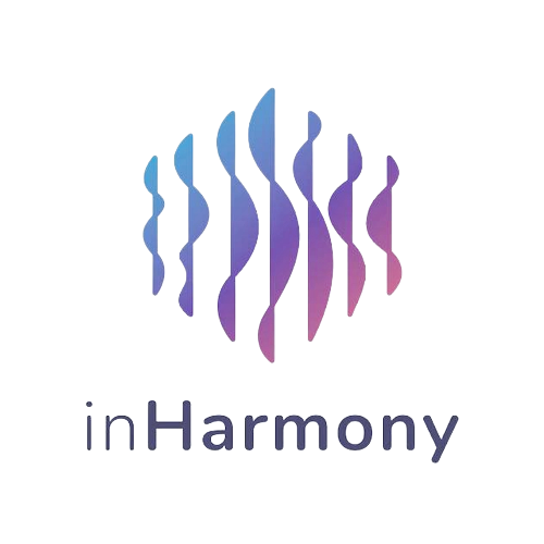 Logo with abstract colorful shape and the text 'In Harmony' underneath.