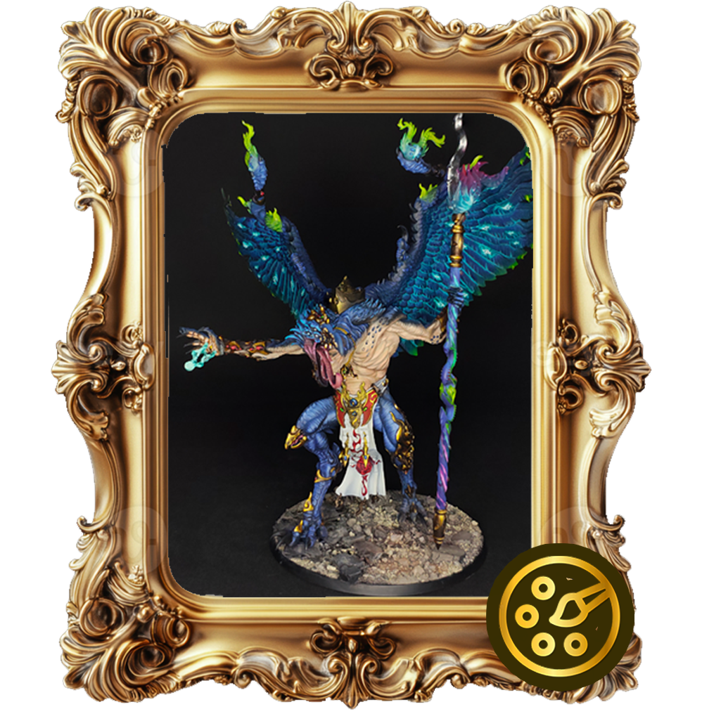 Greater Demon of Tzeentch | Lord of Change in a gold frame with a Showcase Level Logo