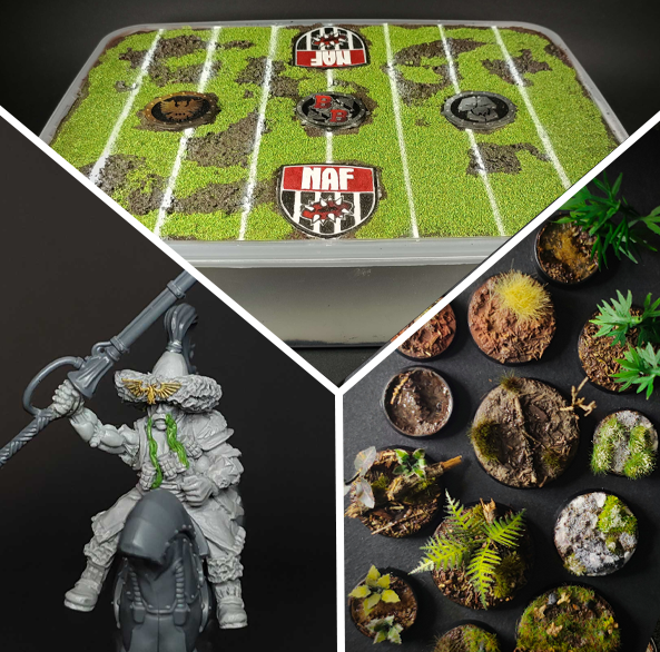 custom orders, showing a customized box customized miniature and many different environments as bases