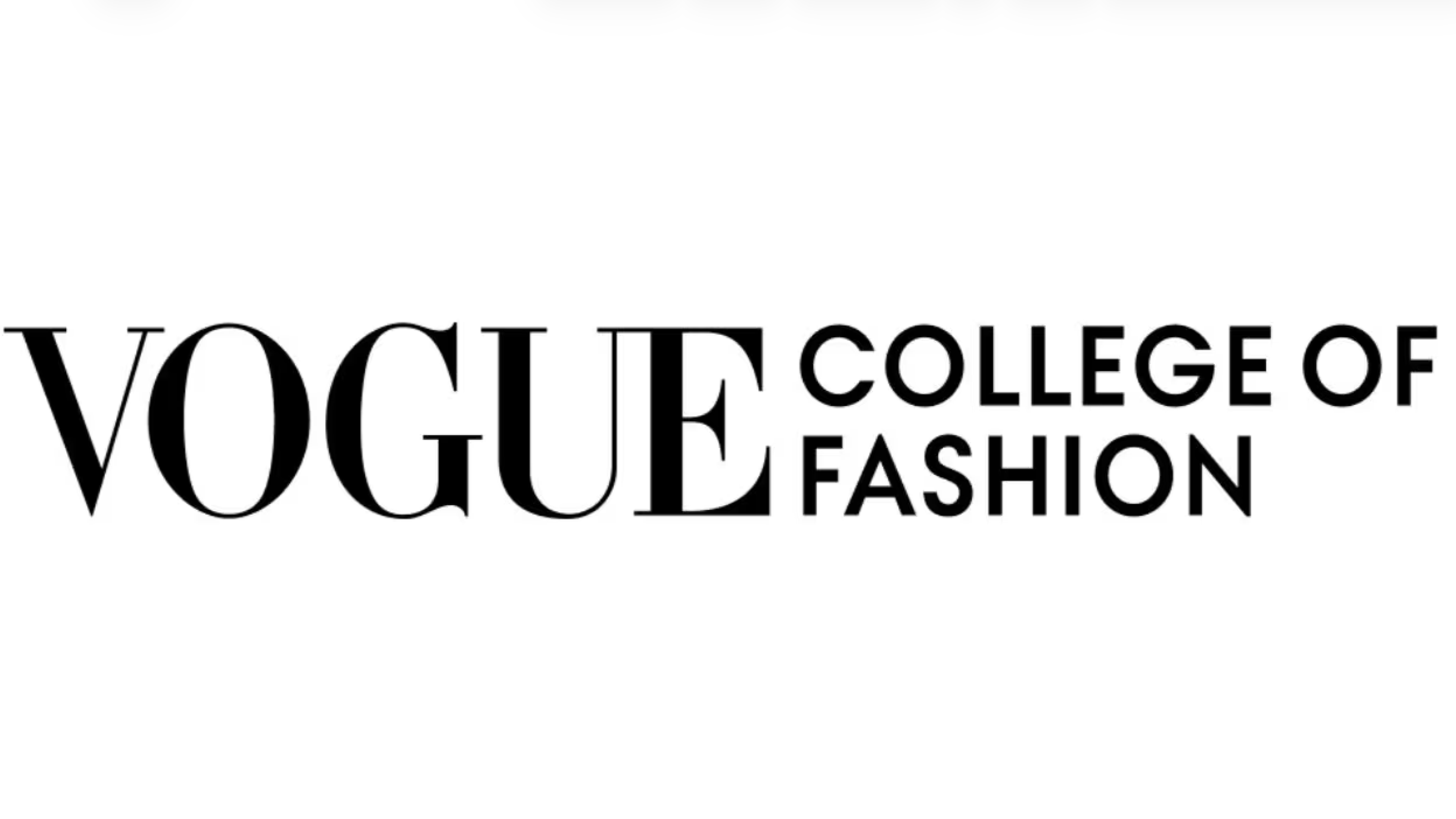 Vogue College of Fashion logo in black text on a white background.