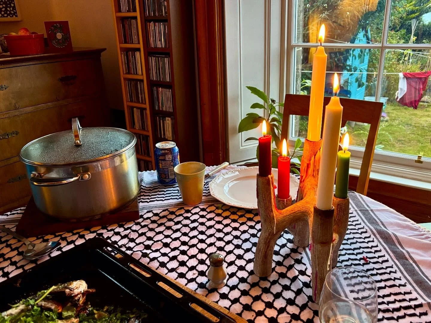 Today is 700 days since the terribleness in Gaza started. I lit some candles in red white green and black - for remembrance, resilience and hope.
. 
Candelabra by @m_a_n_i_f_e_s_t_o 

#freepalestine