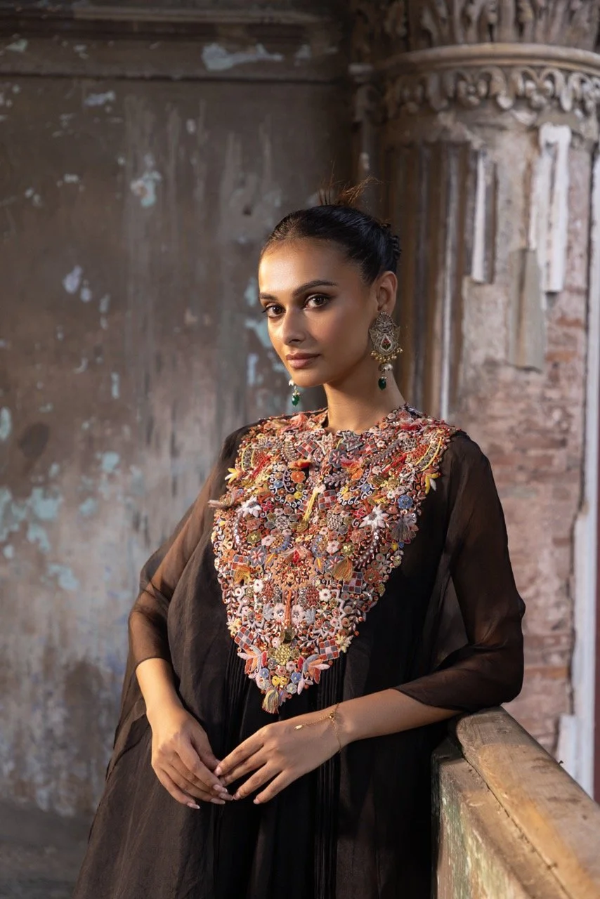Tribal Embroidered Cape with Silk Dress