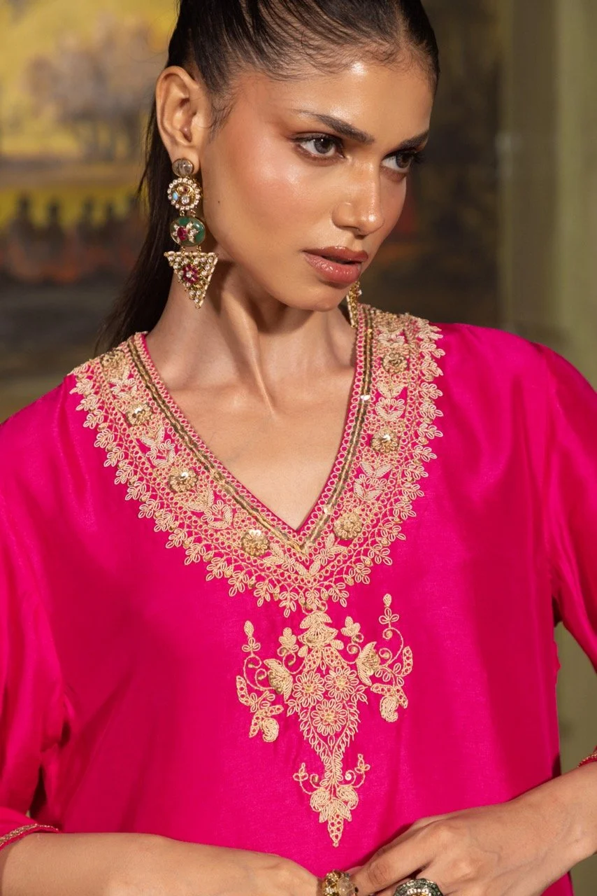 Fuchsia Pink Embroidered Set