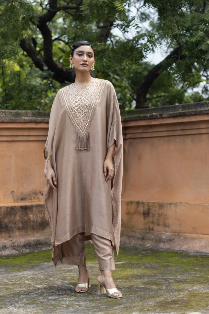Embroidered Copper Kaftan Set