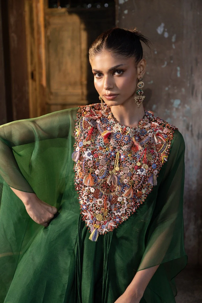 Tribal Embroidered Cape with Silk Dress