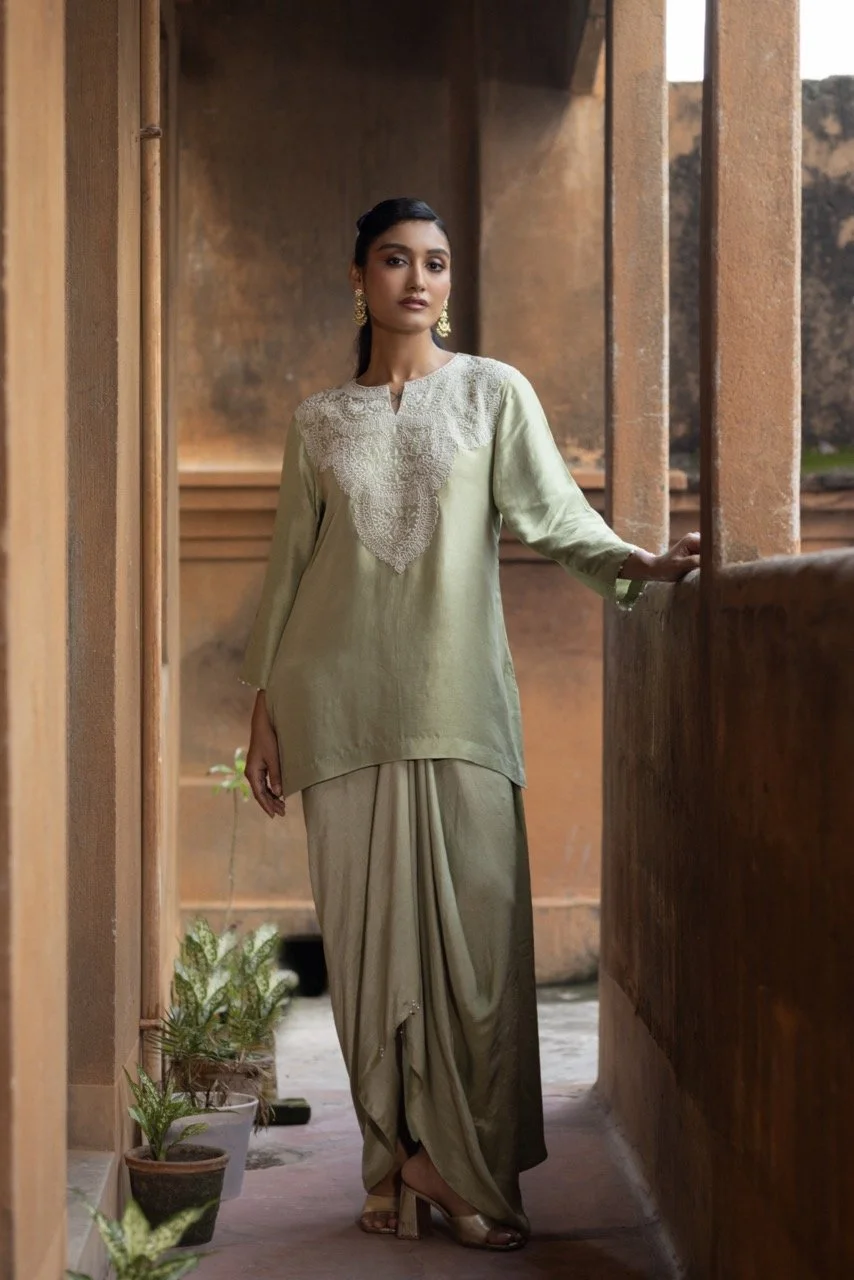 Sage Kurti & Draped Skirt
