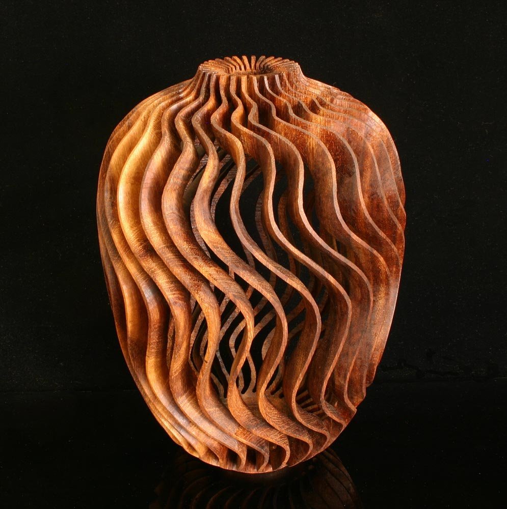 Acacia Waves, acacia wood, 2021, 10" tall x 7" dia. (#738) [Available}