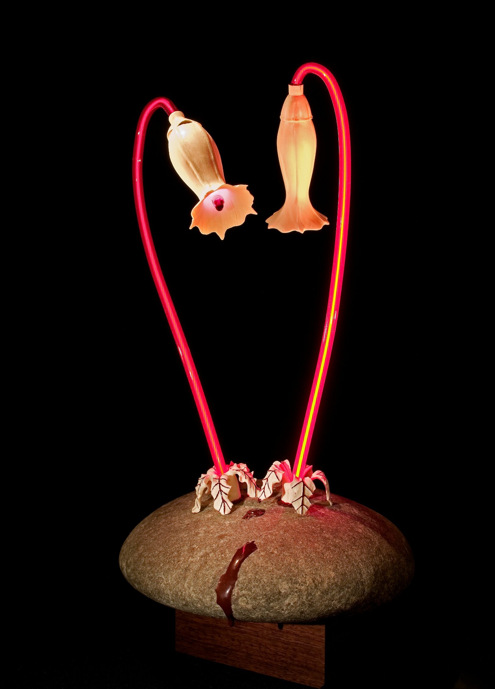 Blood From A Stone, Mixed Media (Wood, Stone, Luminous Neon Tubing), 17" x 12" x 7"
2007 AAW Symposium Exhibit "Turning Green," Portland OR
