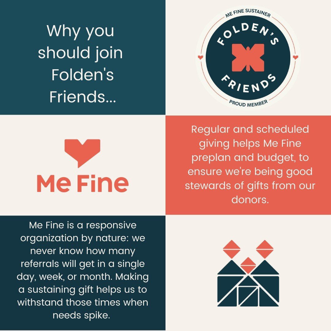 Looking for ways to give back and support families? 

Here's how... Join Folden's Friends today by clicking the link in our bio! 🧡

#foldensfriends #MeFine #sustainer #join #give