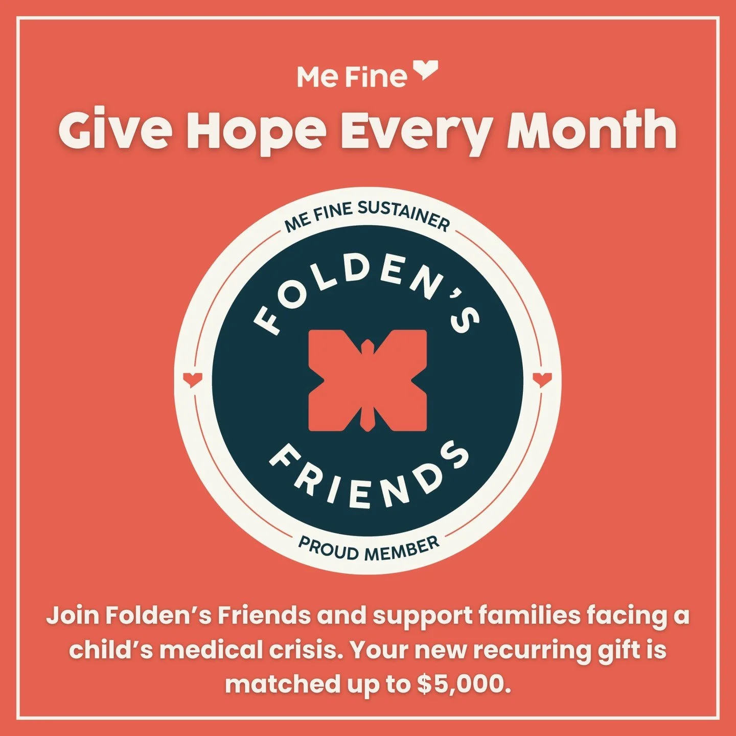 When a child is in the hospital, families face fear, exhaustion, and uncertainty. 🧡

Folden&rsquo;s Friends is Me Fine&rsquo;s monthly giving community that provides gas for hospital visits, meals, and everyday support. 

Thanks to an anonymous dono